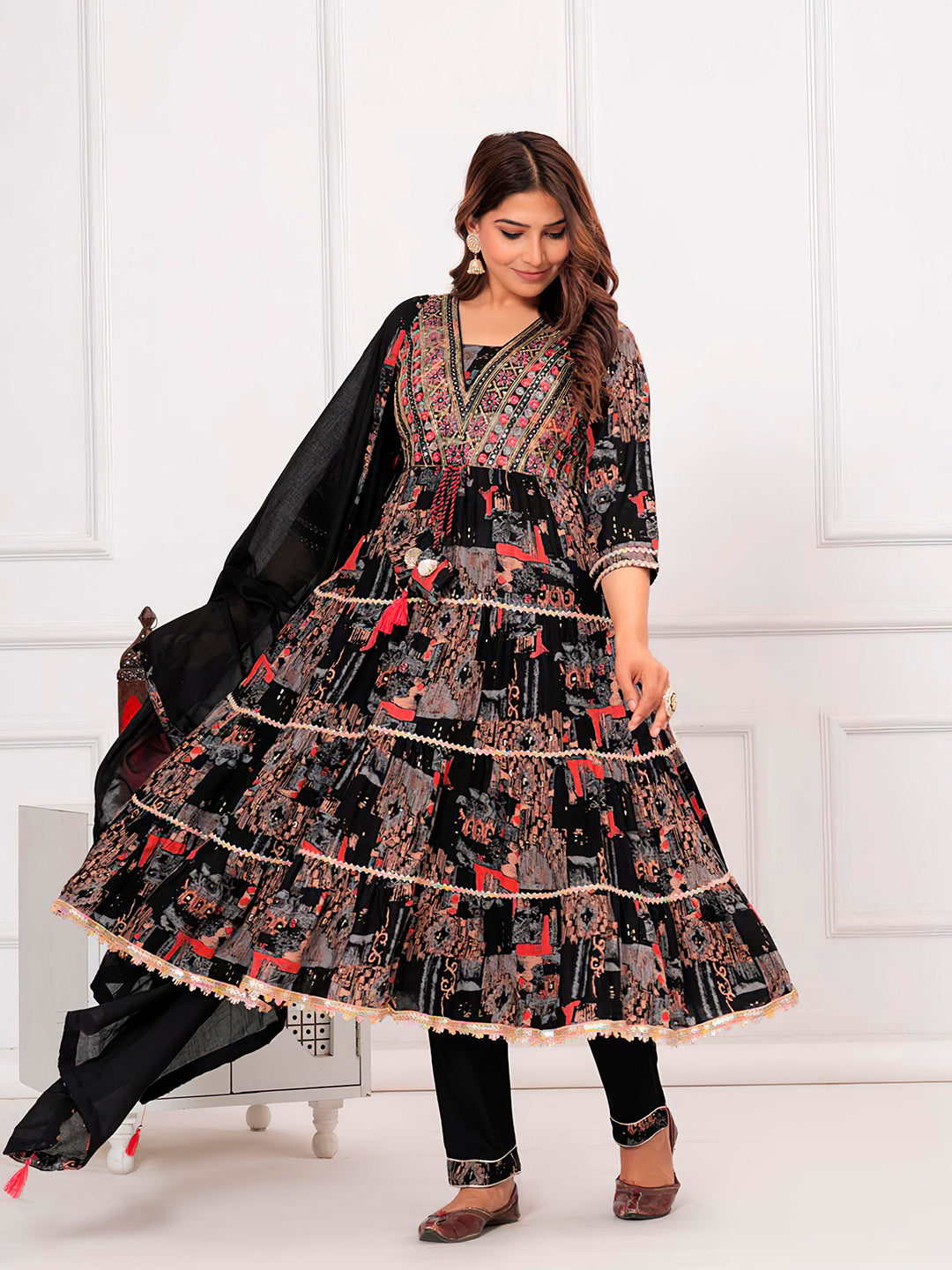 Embroidered & Printed Kurta with pant & dupatta luxury premium