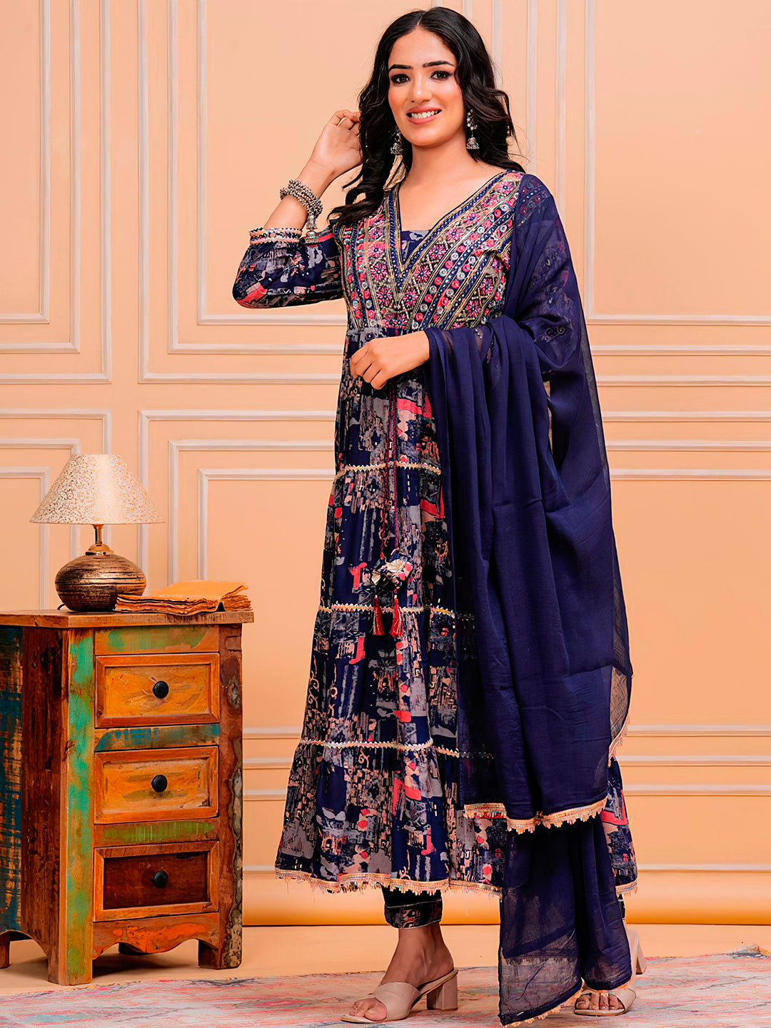 Embroidered & Printed Kurta with pant & dupatta luxury premium