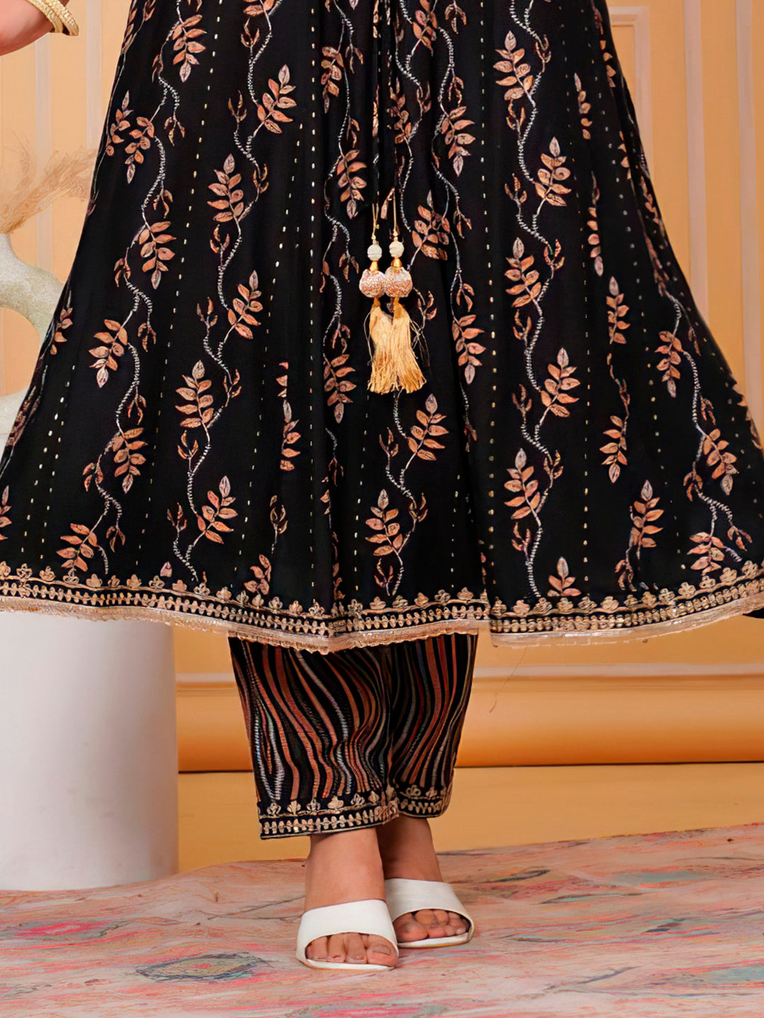 Embroidered & Leaf Printed Flared Kurta with pant & dupatta luxury premium