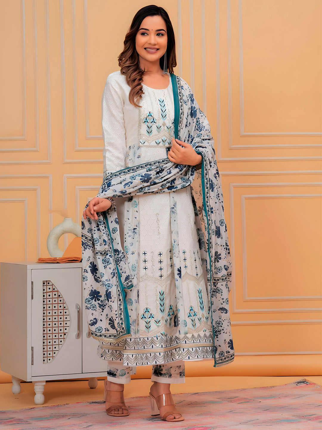 Embroidered & Chikankari & Printed Kurta with pant & dupatta premium Luxury