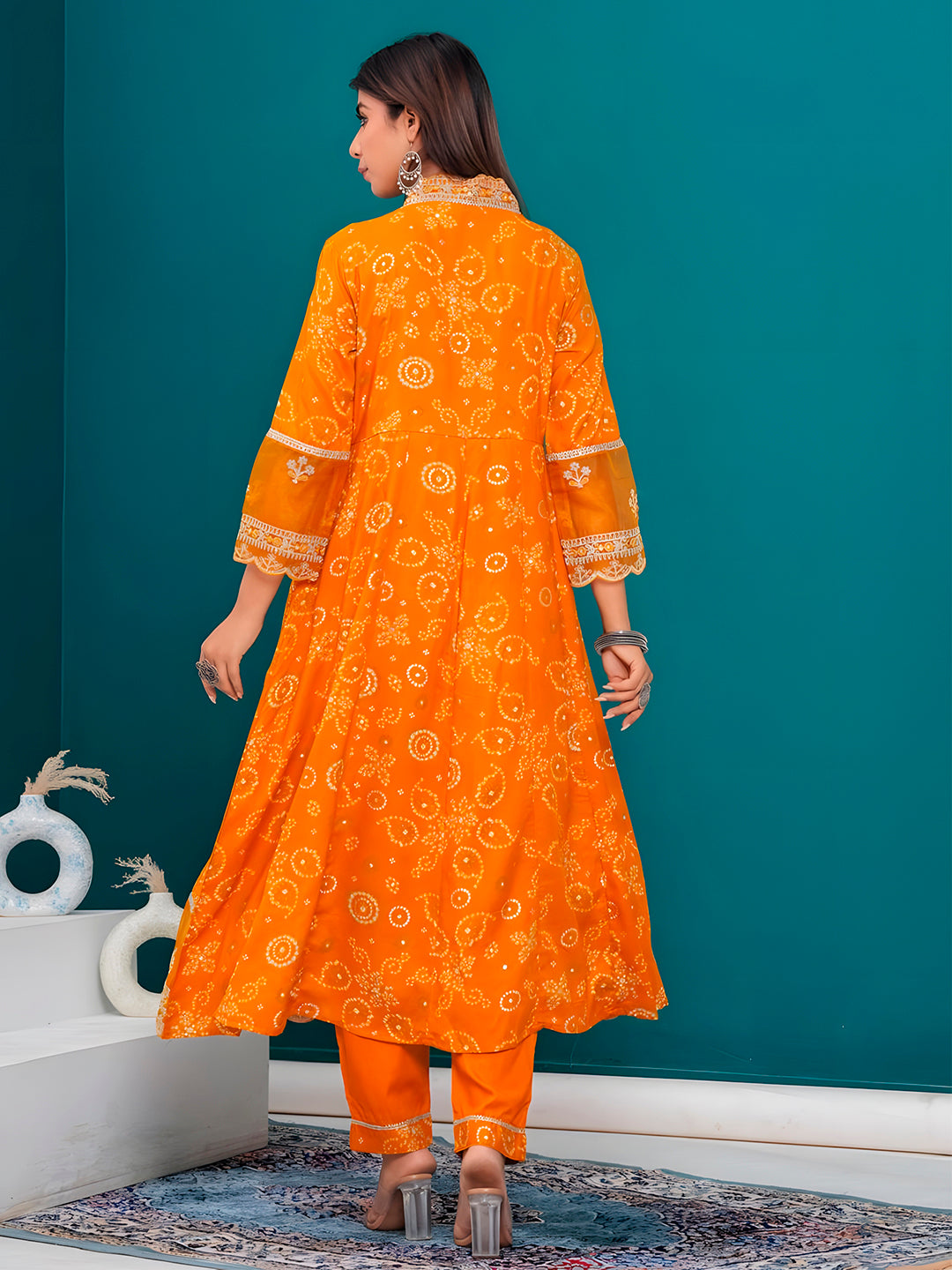 Embroidered & Bandhani Printed Kurta with pant & dupatta