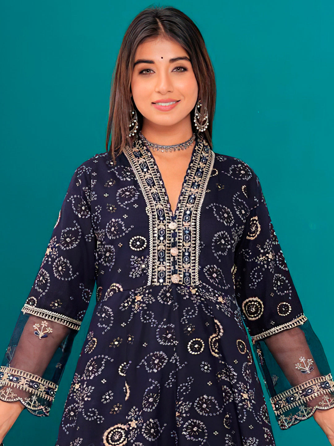 Embroidered & Bandhani Printed Kurta with pant & dupatta