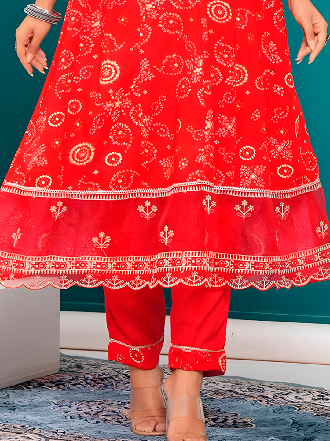 Embroidered & Bandhani Printed Kurta with pant & dupatta