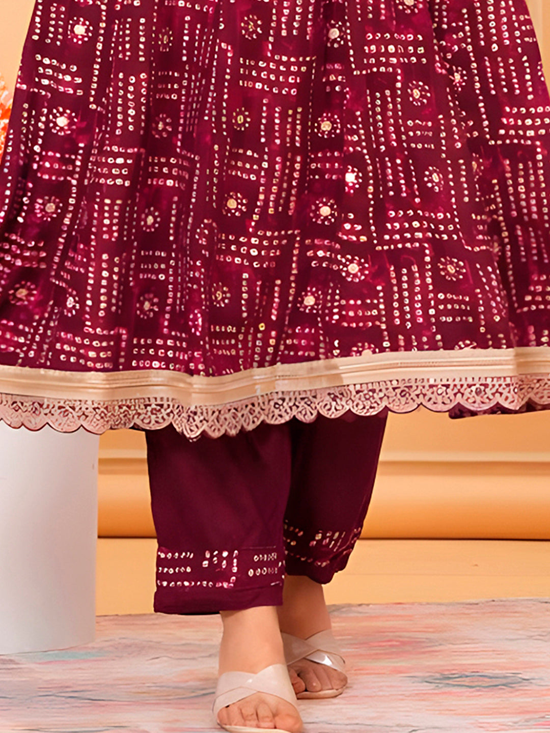 Embroidered & Bandhani Printed Kurta with pant & dupatta