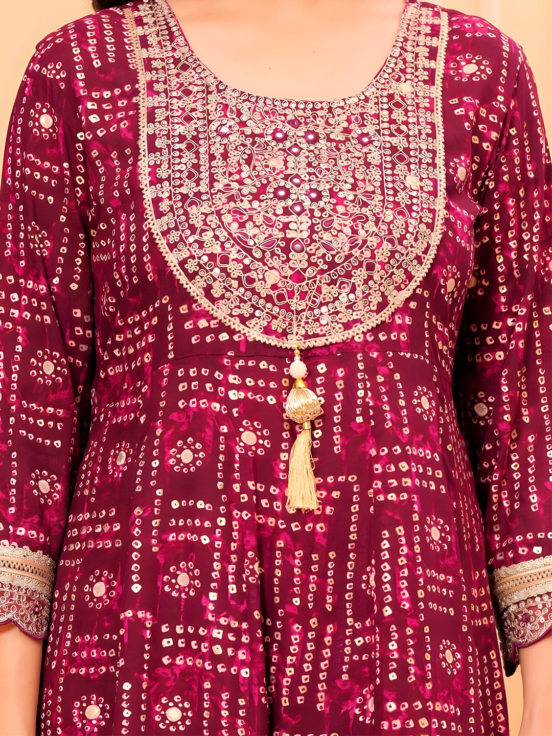 Embroidered & Bandhani Printed Kurta with pant & dupatta