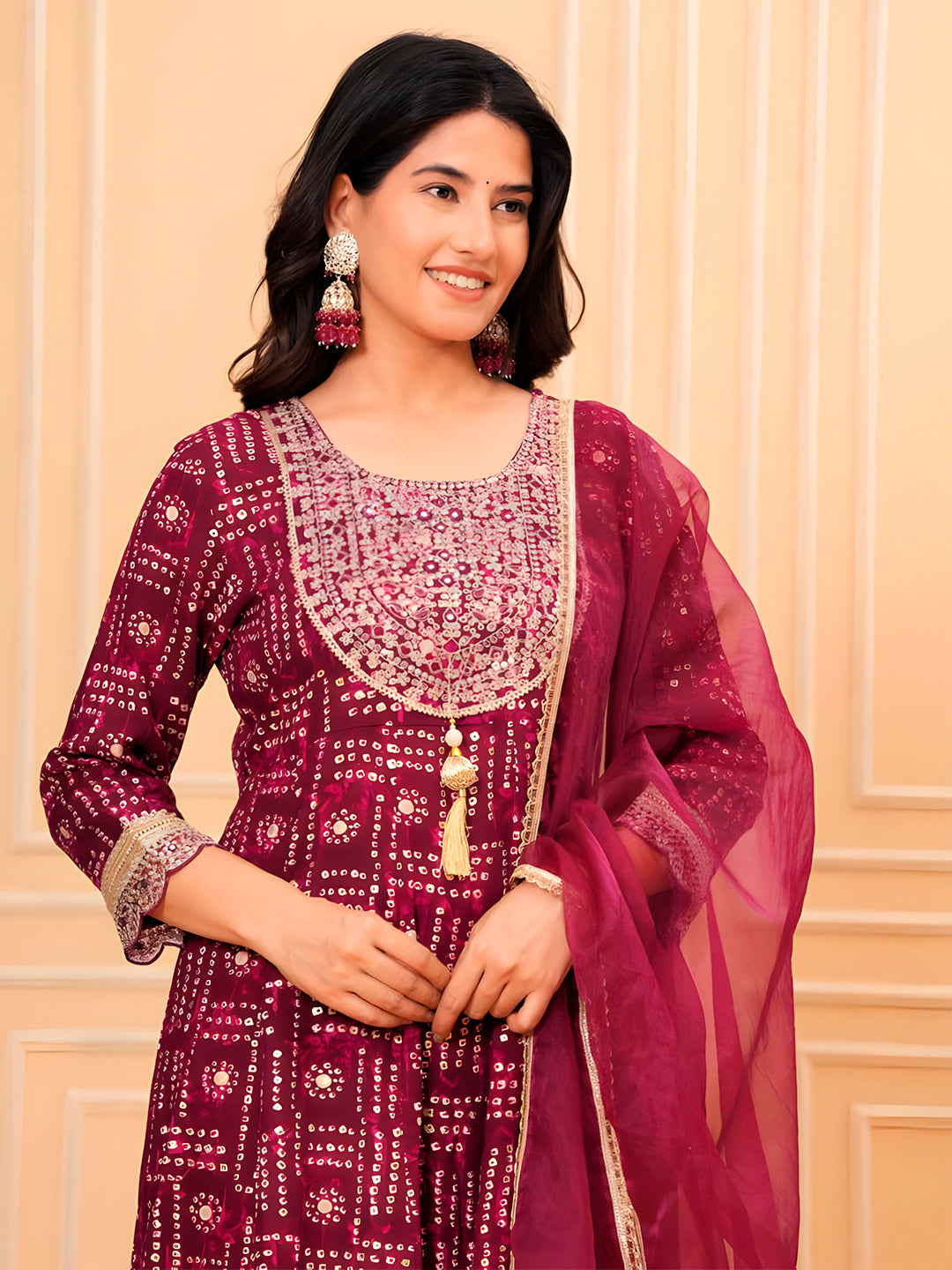 Embroidered & Bandhani Printed Kurta with pant & dupatta