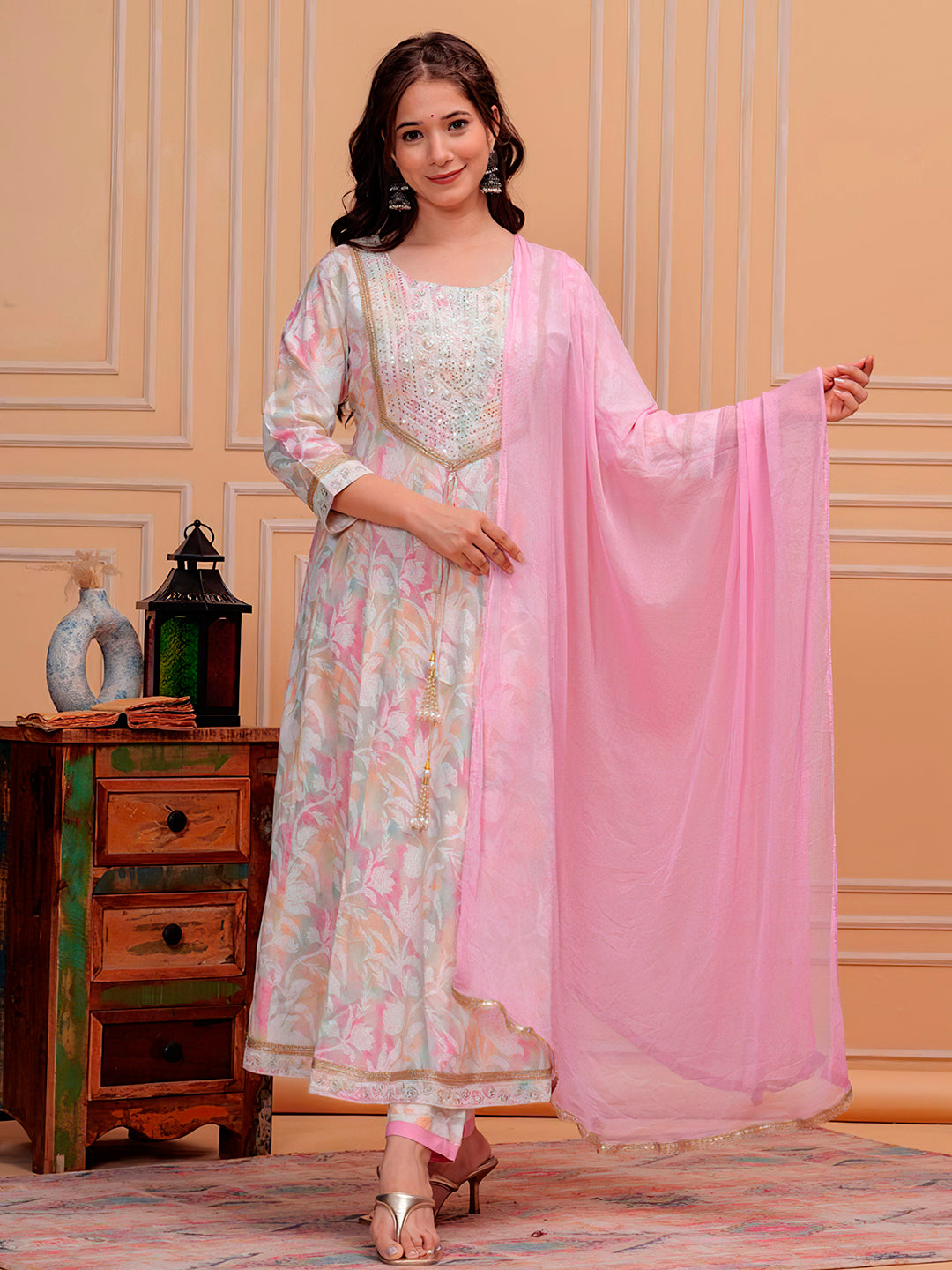 Embroidered & Floral Printed Kurta with pant & dupatta