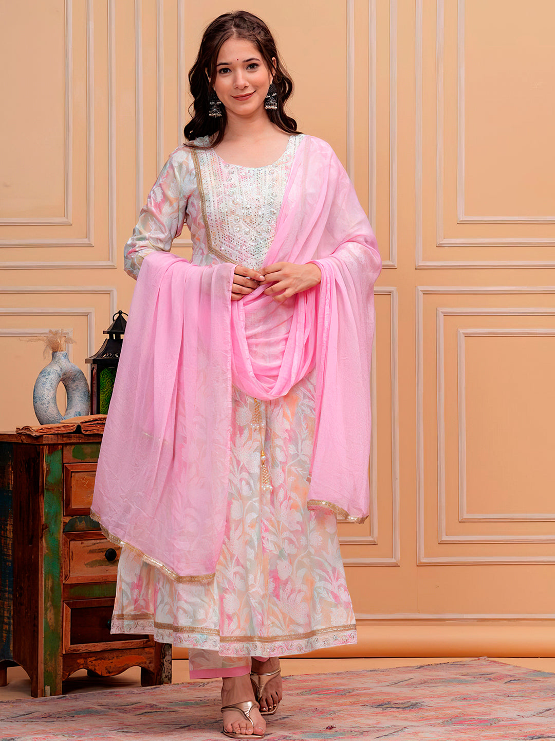 Embroidered & Floral Printed Kurta with pant & dupatta