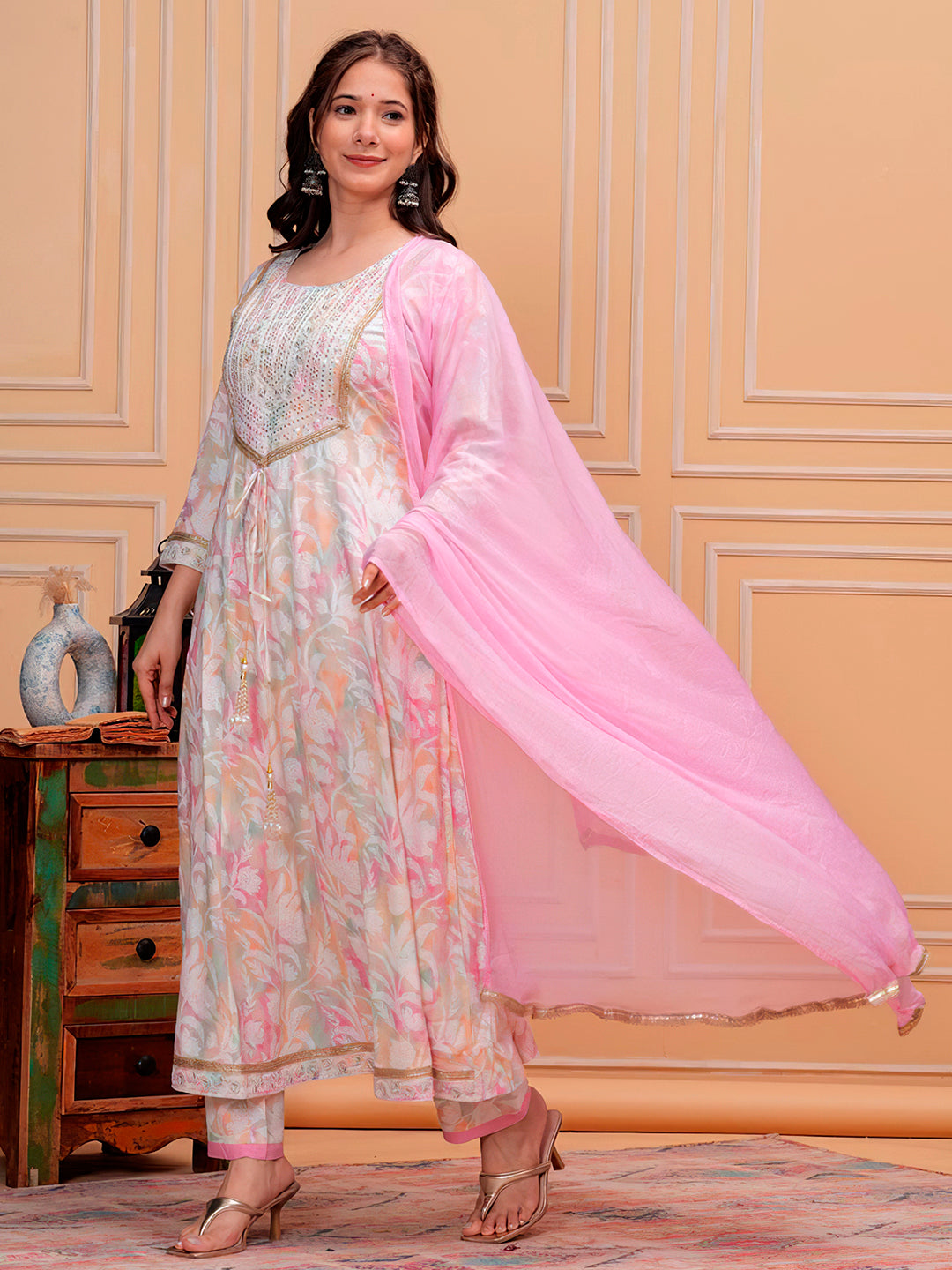 Embroidered & Floral Printed Kurta with pant & dupatta