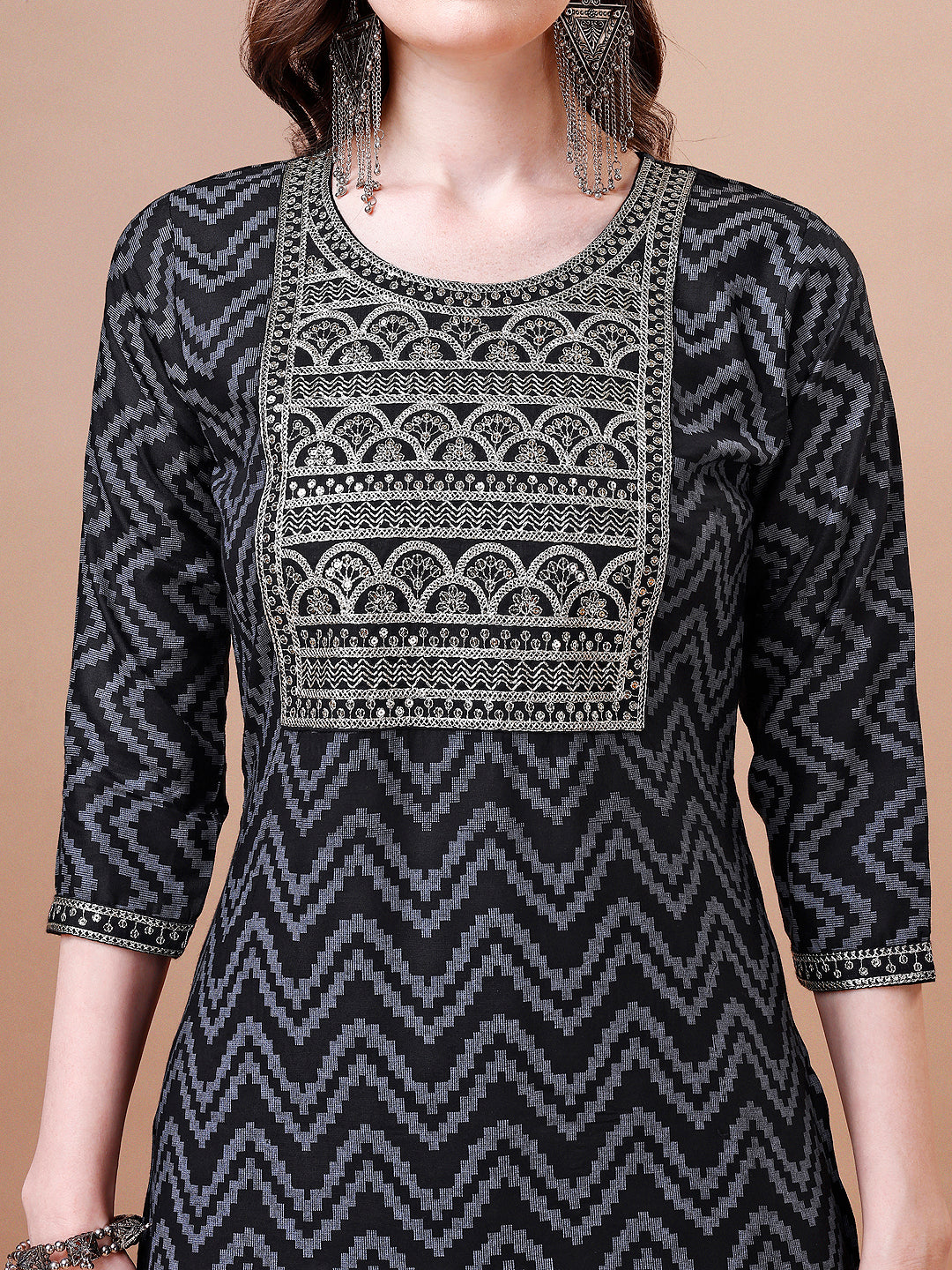 Embroidered Chevron Printed Cotton Kurta with pant