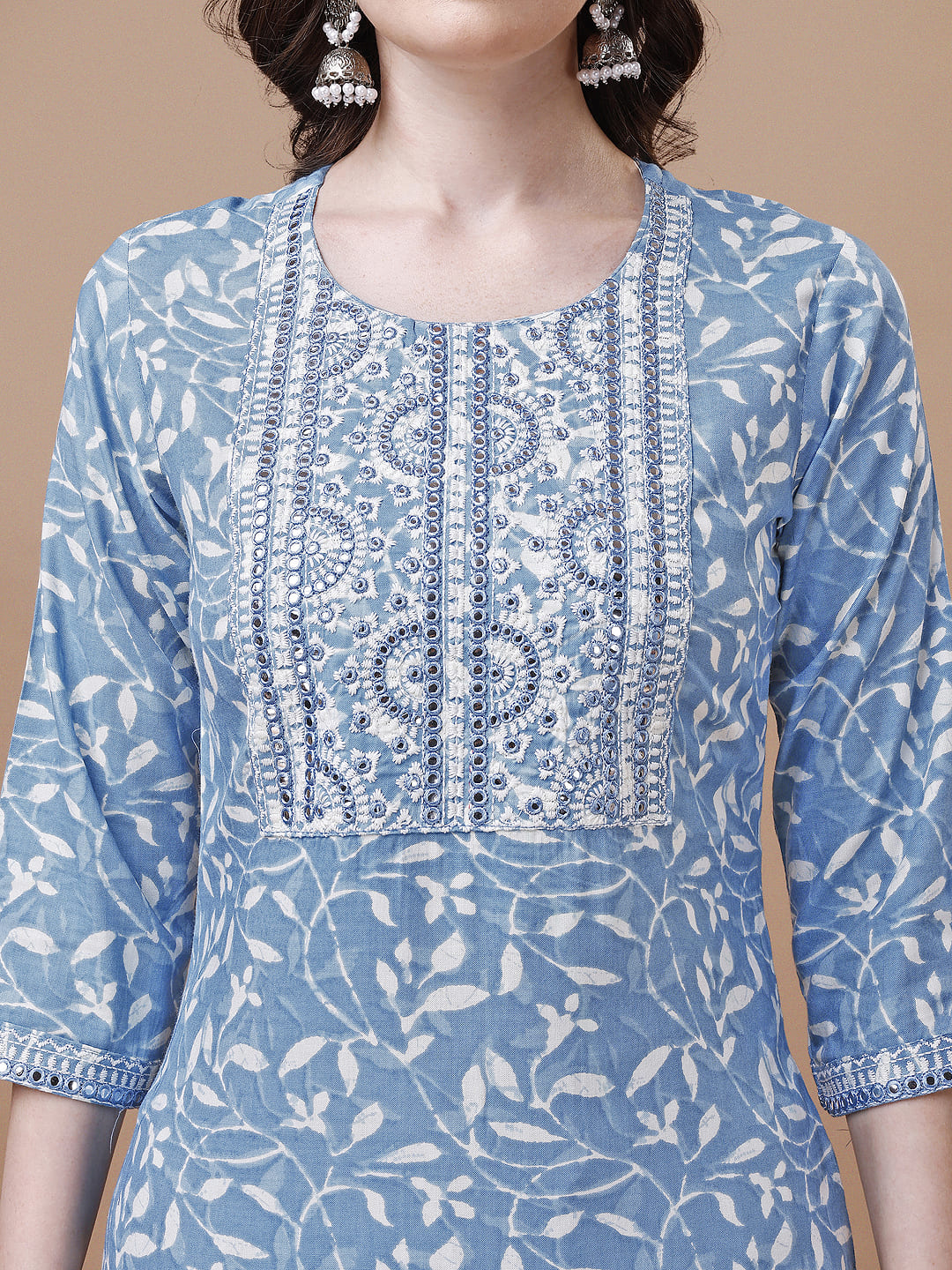 Embroidered & Floral Printed Cotton Kurta with Pant & Dupatta Set