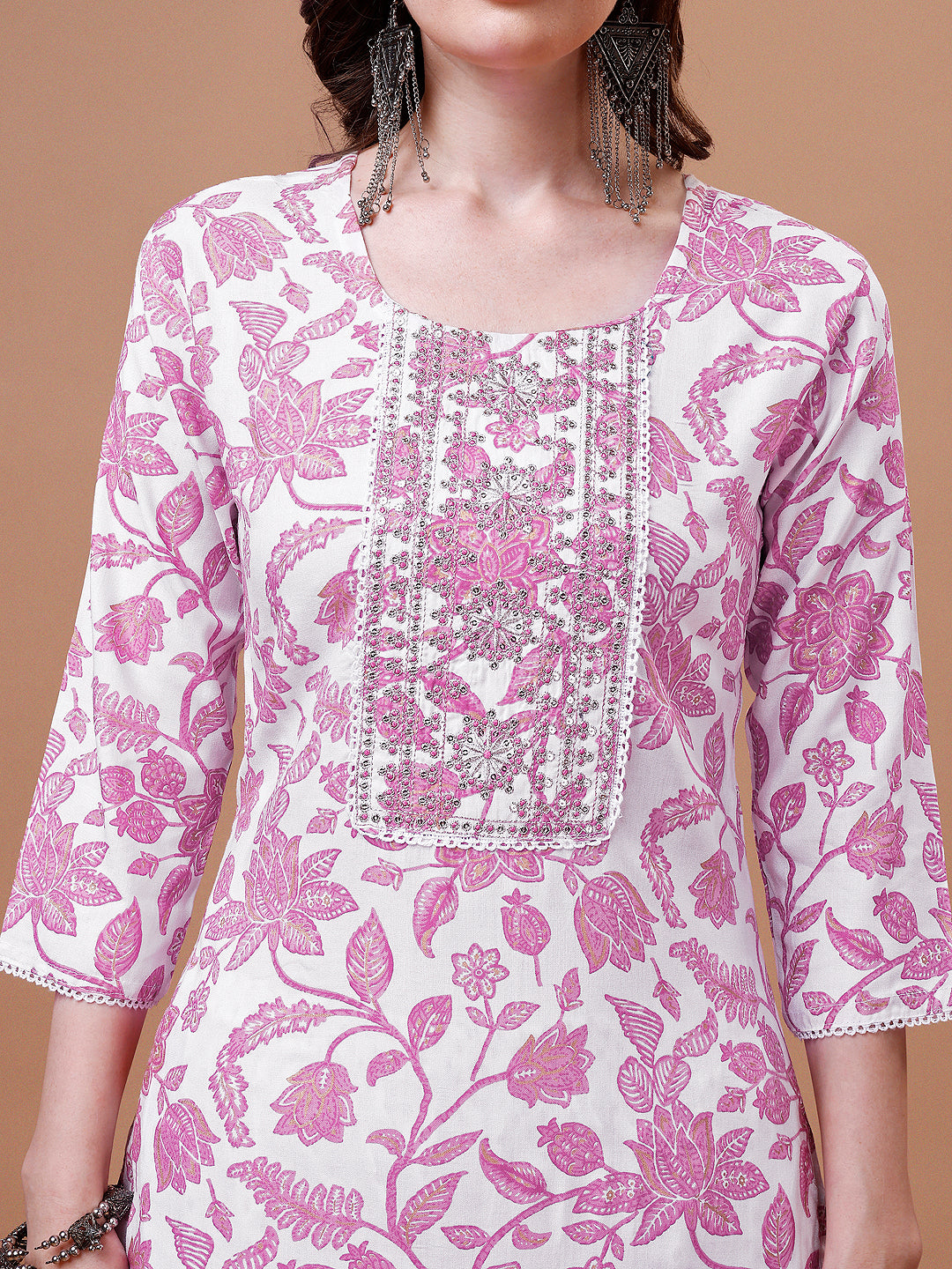 Pink Botanical Bliss Embroidered Cotton Kurta with pant