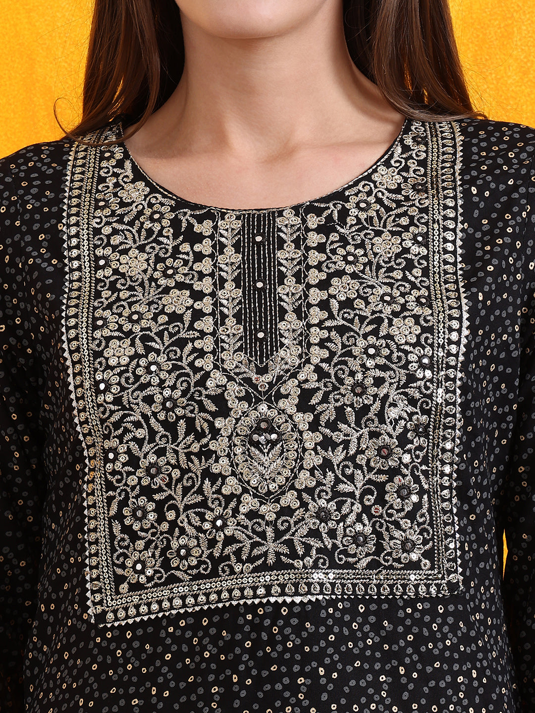 Embroidered & Bandhani Printed Kurta with Pant & Dupatta