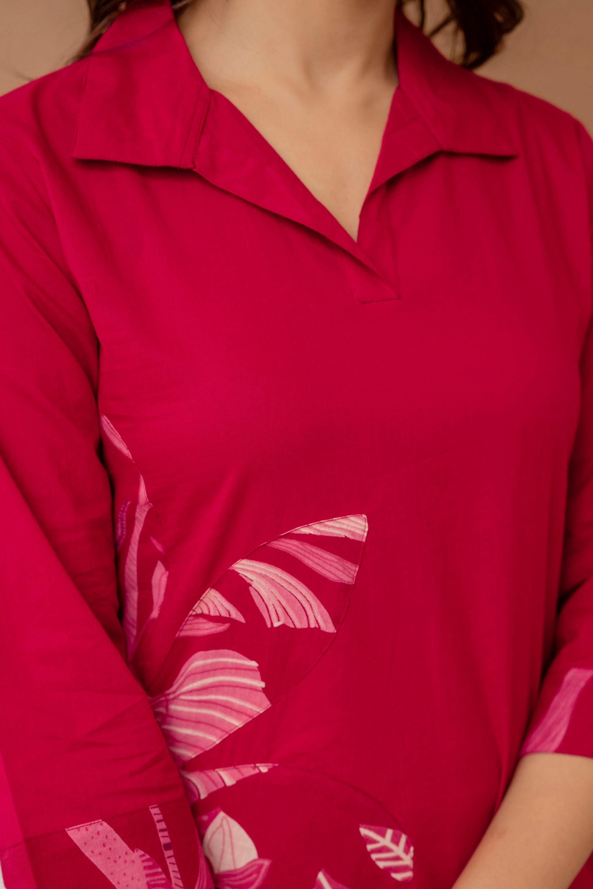 Berrylicious Navy Pink Floral Patchwork Cotton Kurta with Trousers