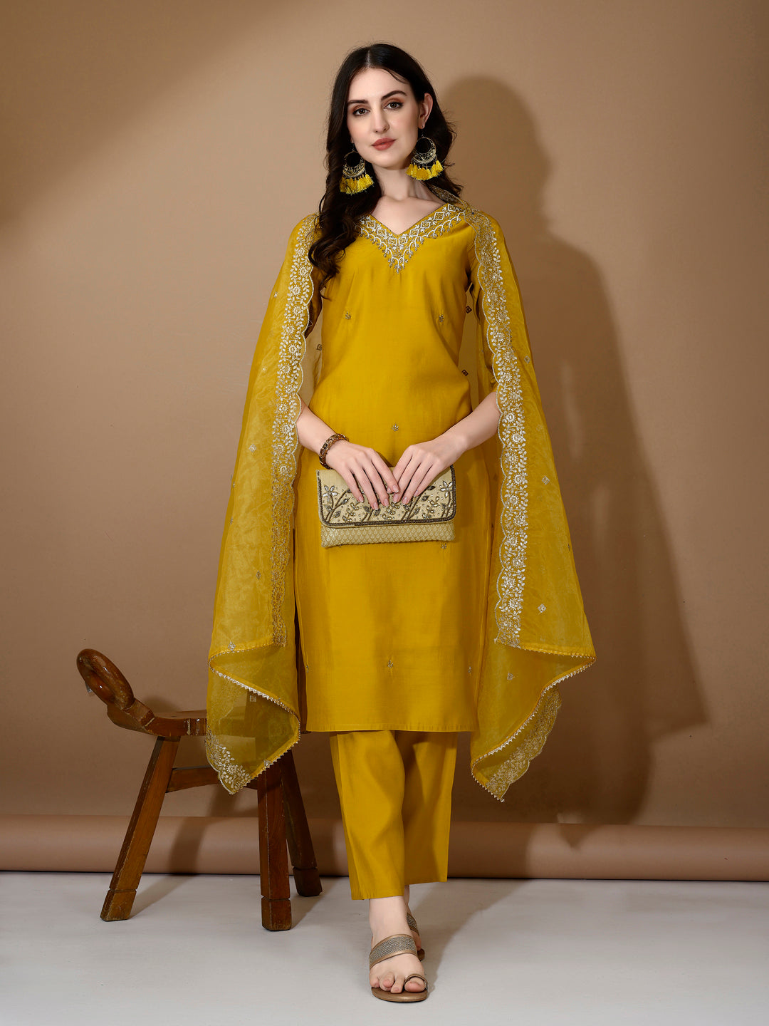 Hand embroidered Kurta with Pant & Dupatta Premium Luxury