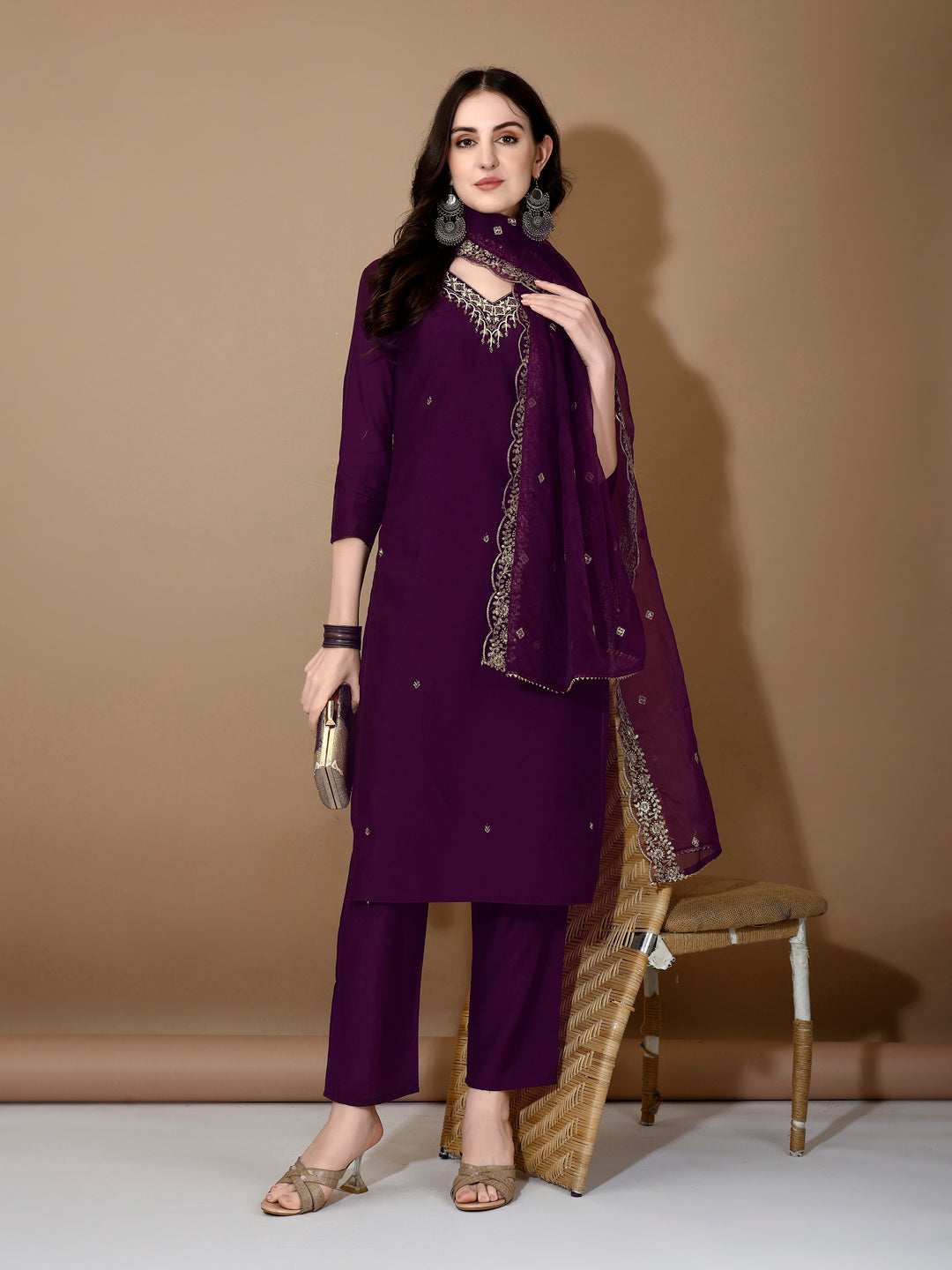 Hand embroidered Kurta with Pant & Dupatta Premium luxury