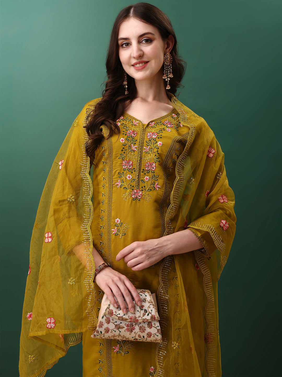 Embroidered kurta with pant & dupatta