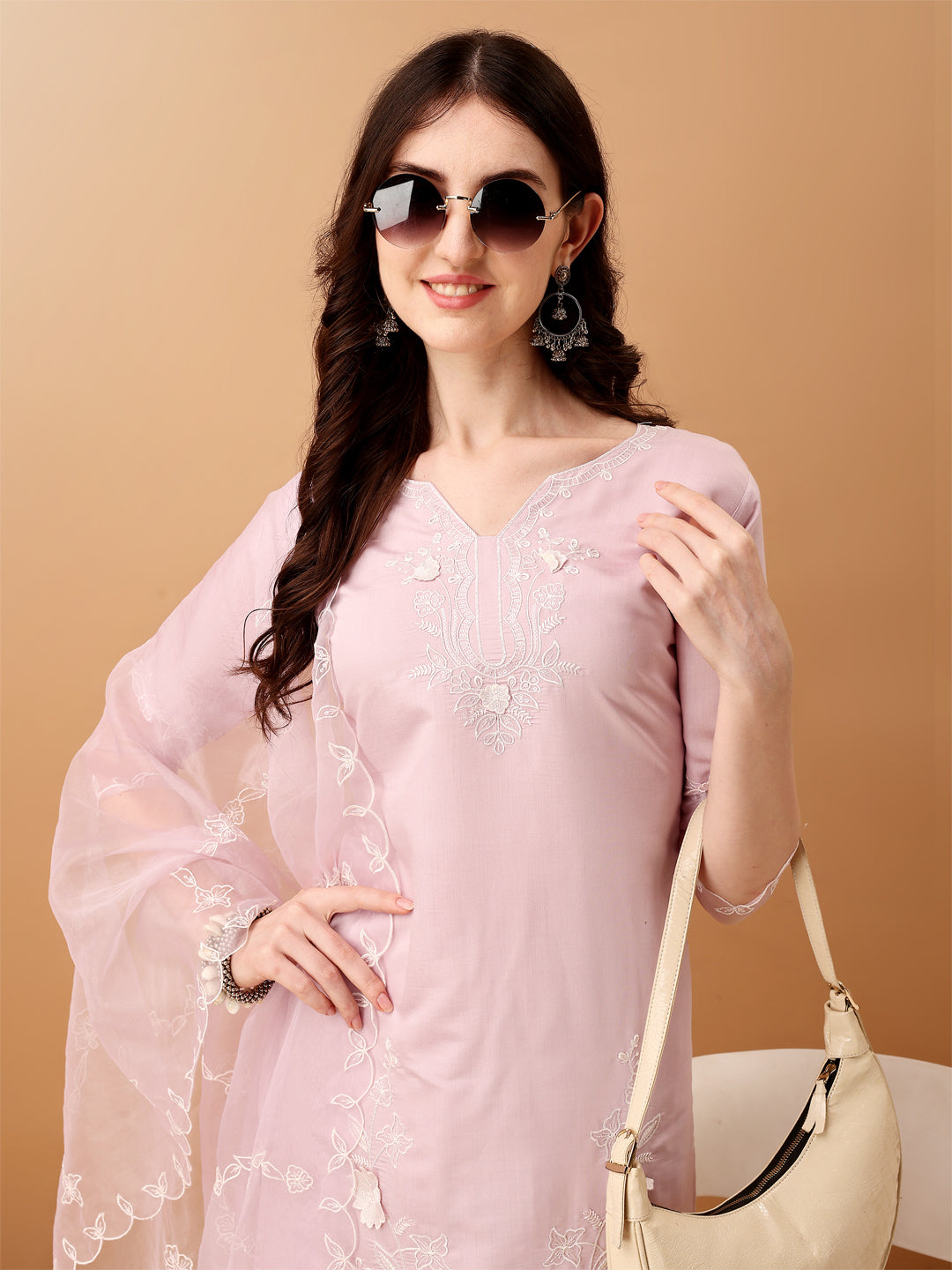 Pakistani Embroidered Kurta with pant & Organza Embroidered Dupatta