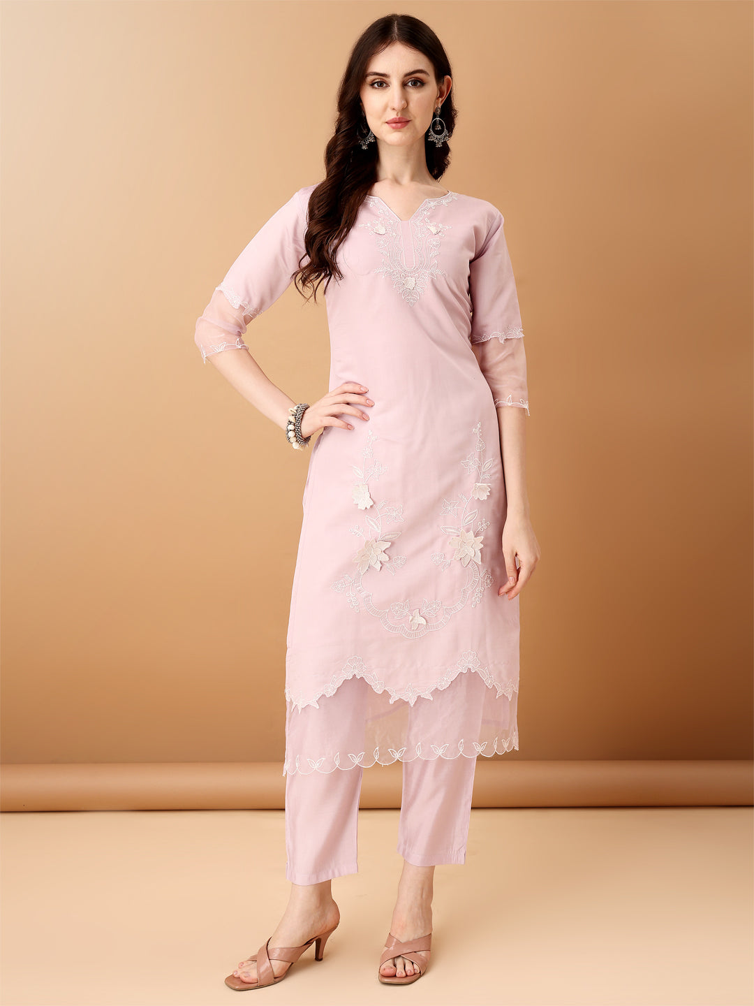 Pakistani Embroidered Kurta with pant & Organza Embroidered Dupatta