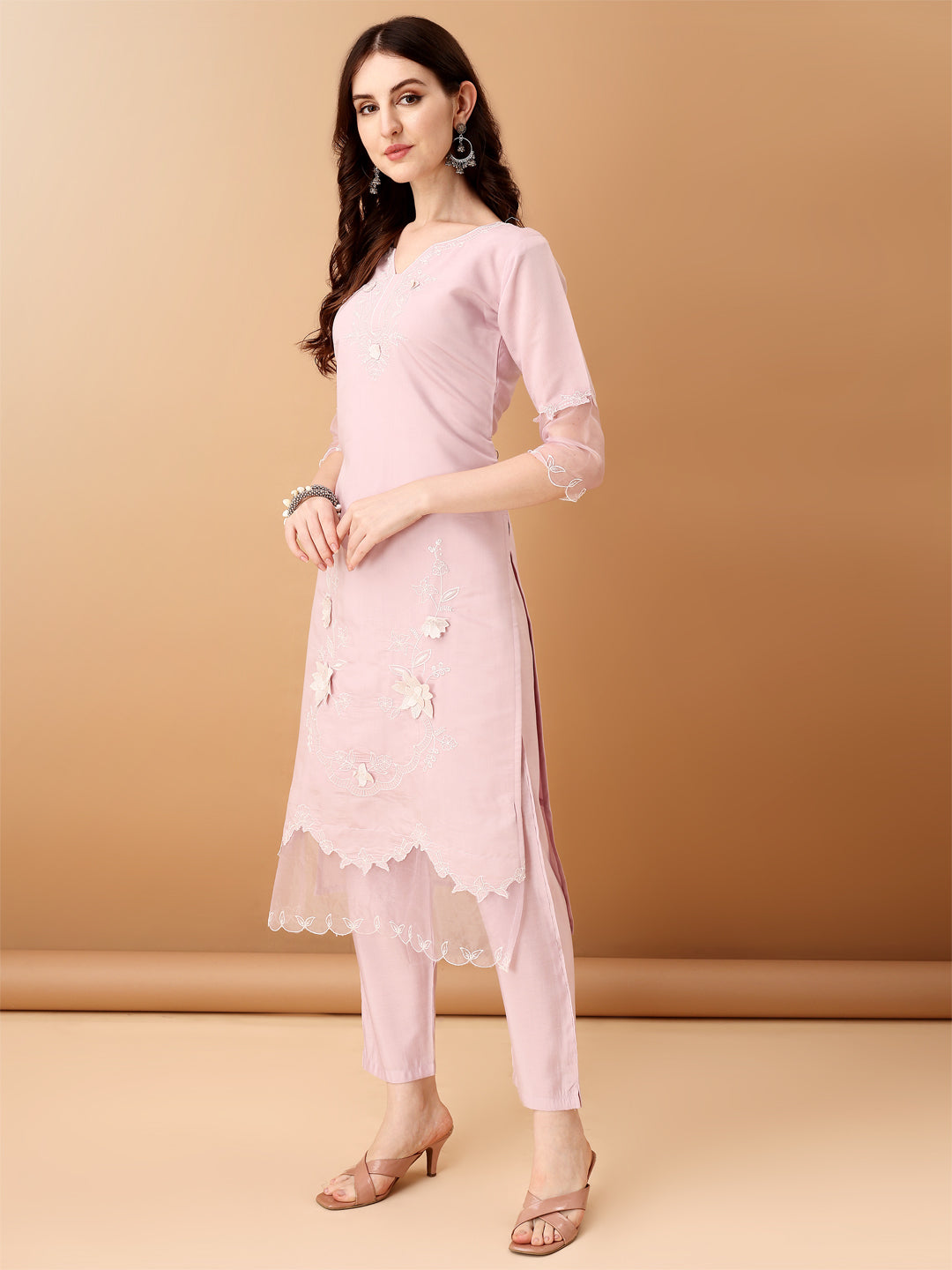 Pakistani Embroidered Kurta with pant & Organza Embroidered Dupatta