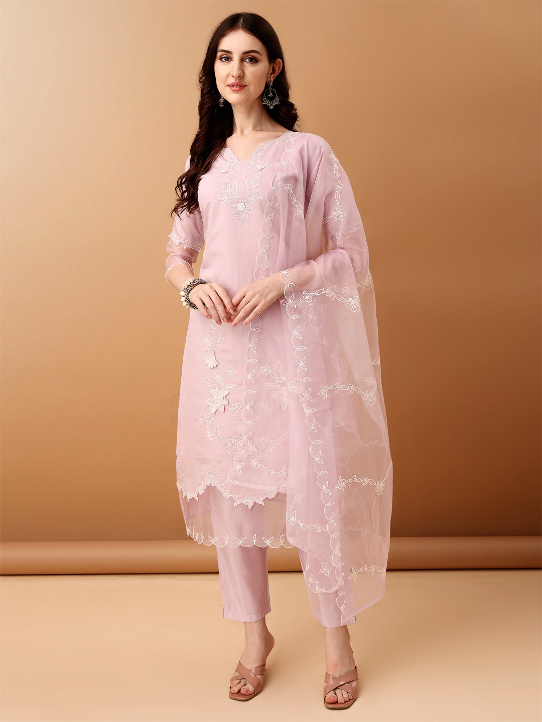 Pakistani Embroidered Kurta with pant & Organza Embroidered Dupatta