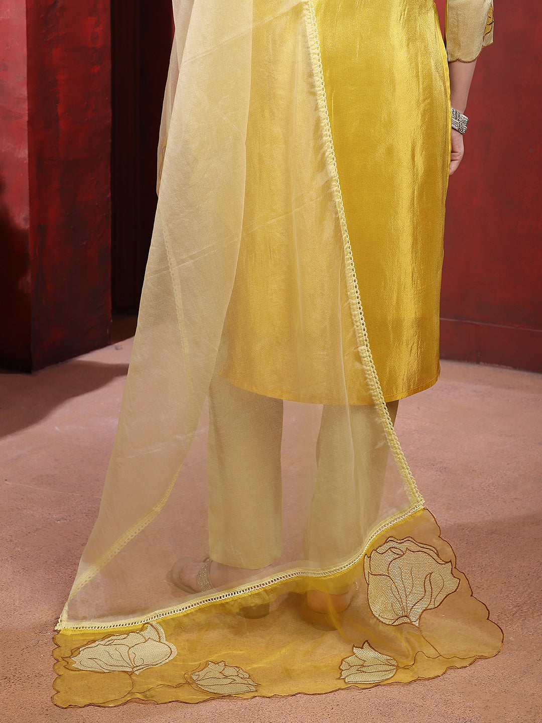 Hand & Pacement Floral Embroidered Kurta with Pant & Embroidered Dupatta
