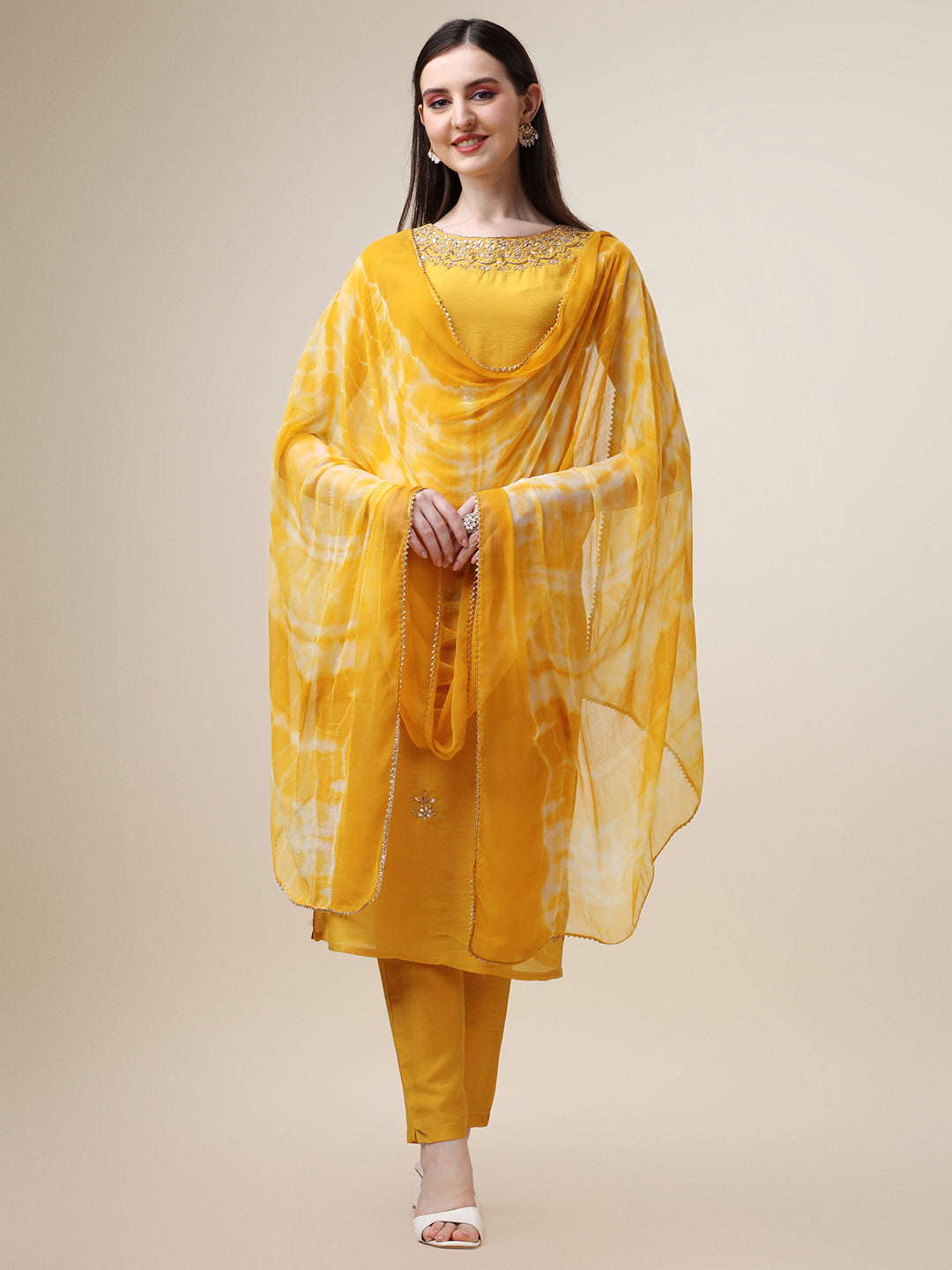 Thread Embroidered kurta with pant and dupatta set