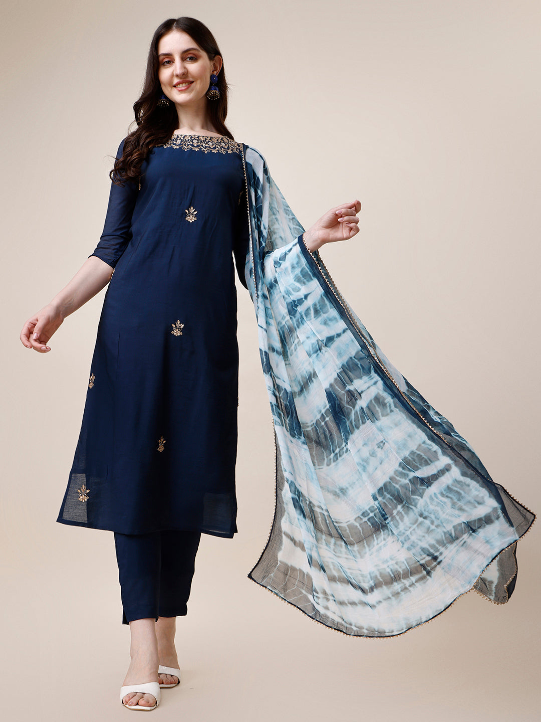 Hand Embroidered Kurta with Pant and Dupatta set