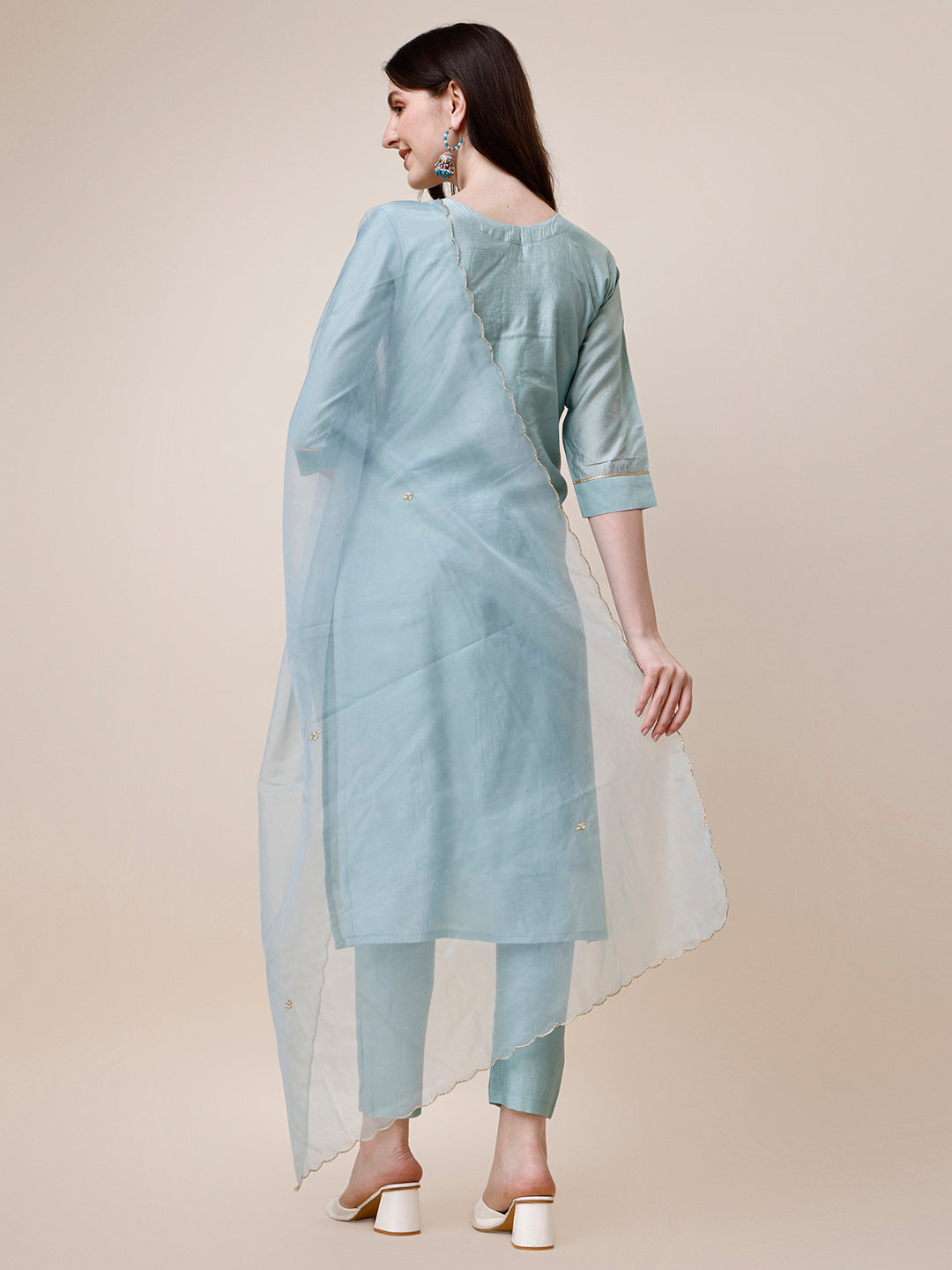 Hand Embroidered Kurta with Pant and Dupatta Set