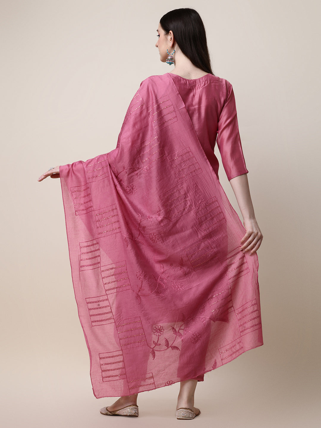 Embroidered Pink Kurta with Pant and Dupatta Set