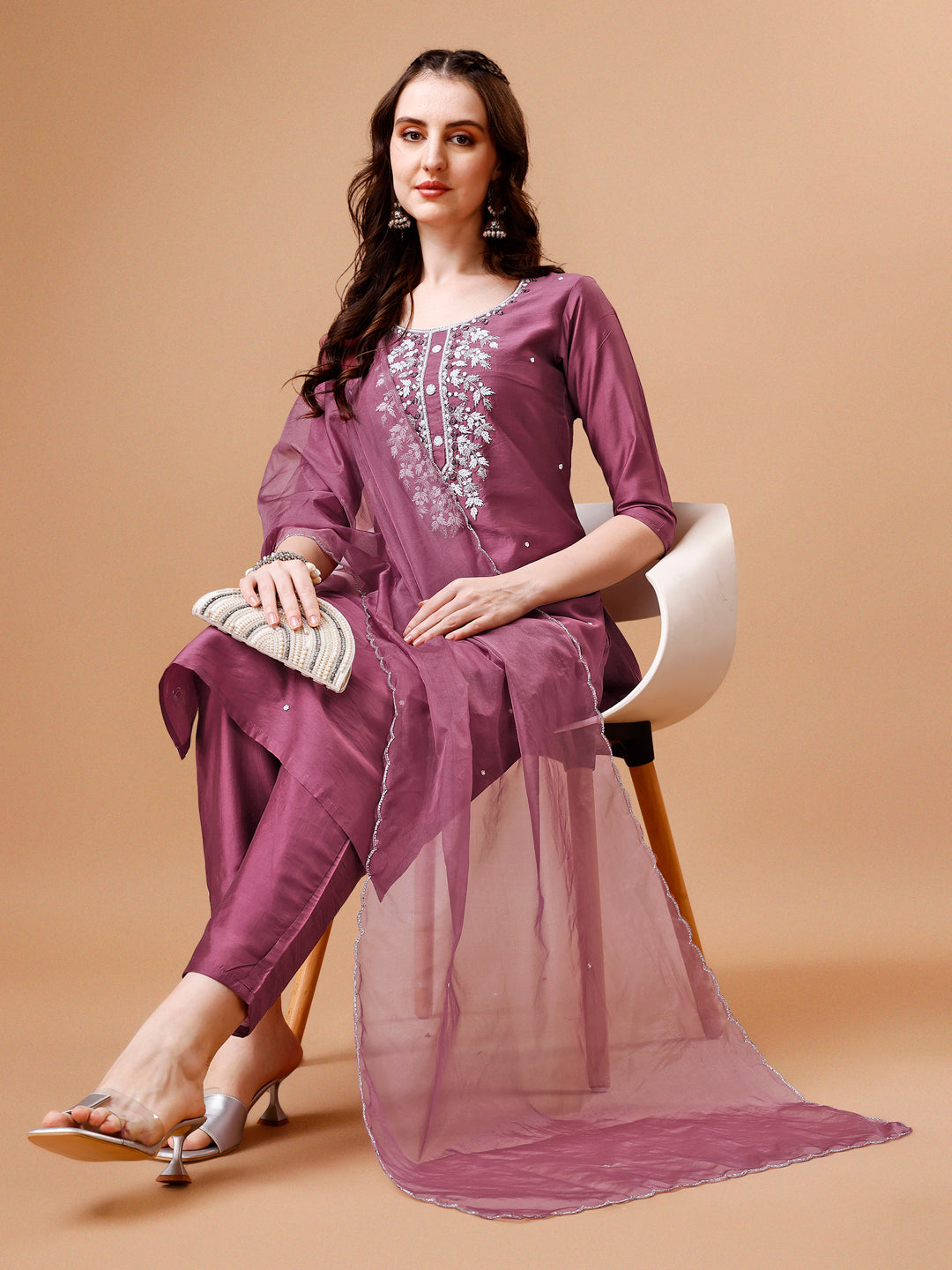 Hand Beads Embroidered Kurta with pant & Dupatta