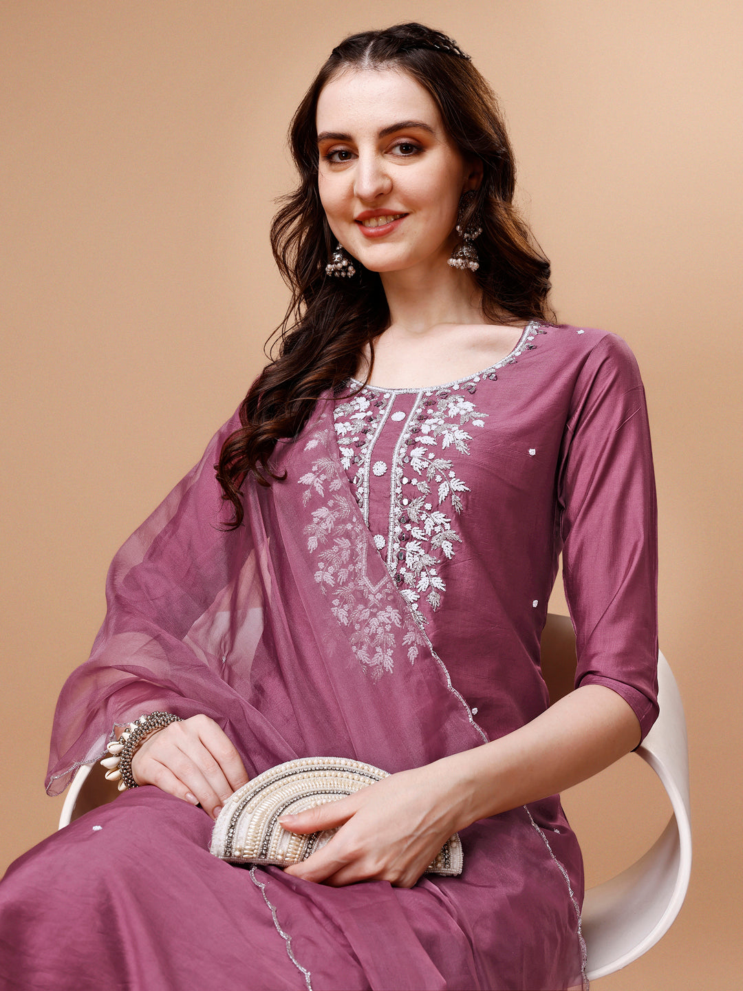 Hand Beads Embroidered Kurta with pant & Dupatta