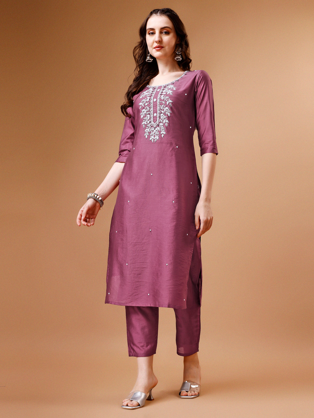 Hand Beads Embroidered Kurta with pant & Dupatta