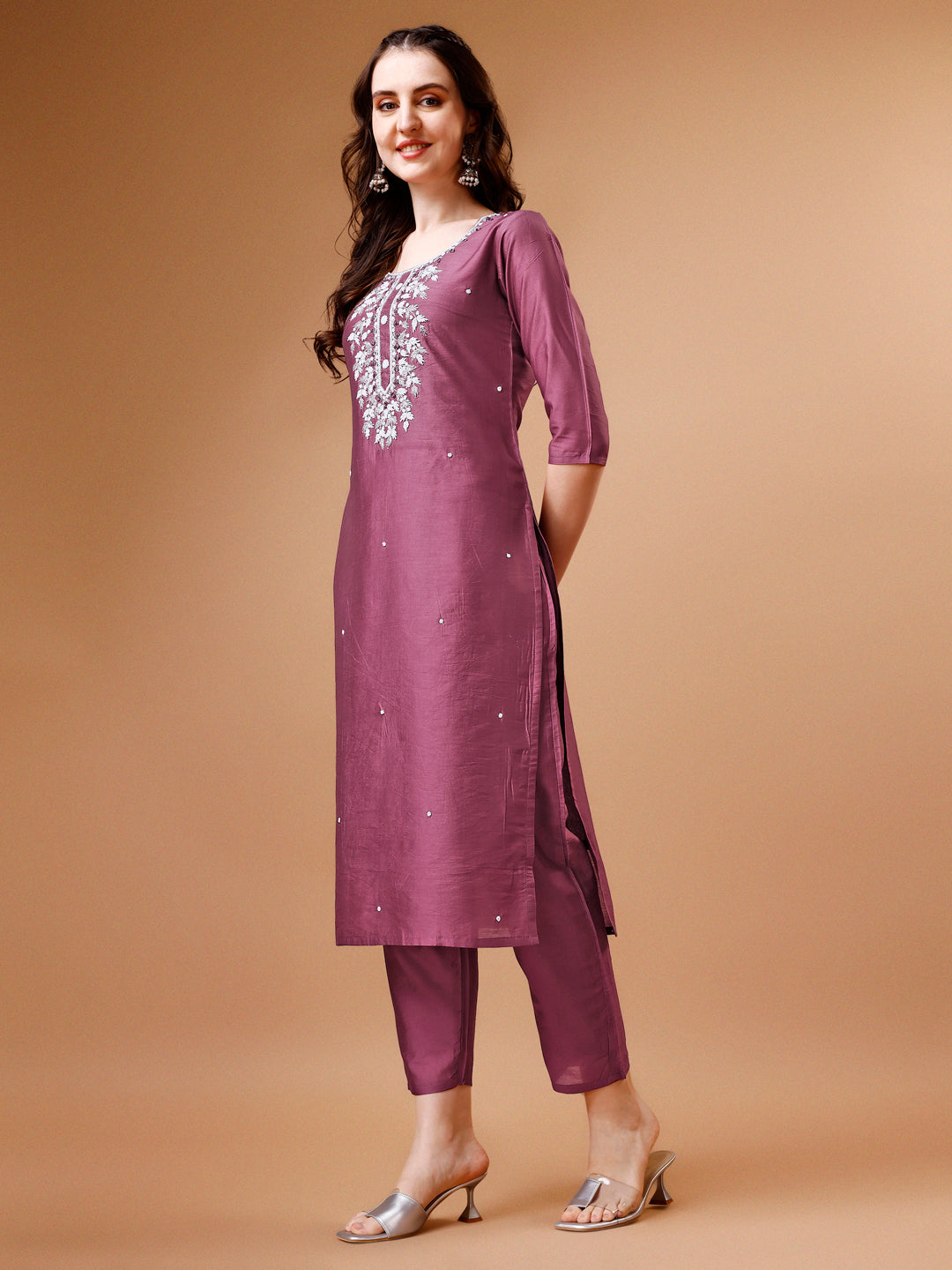 Hand Beads Embroidered Kurta with pant & Dupatta