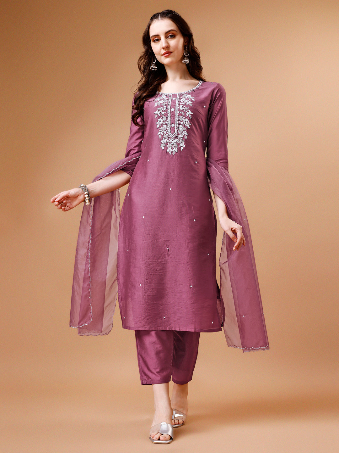 Hand Beads Embroidered Kurta with pant & Dupatta