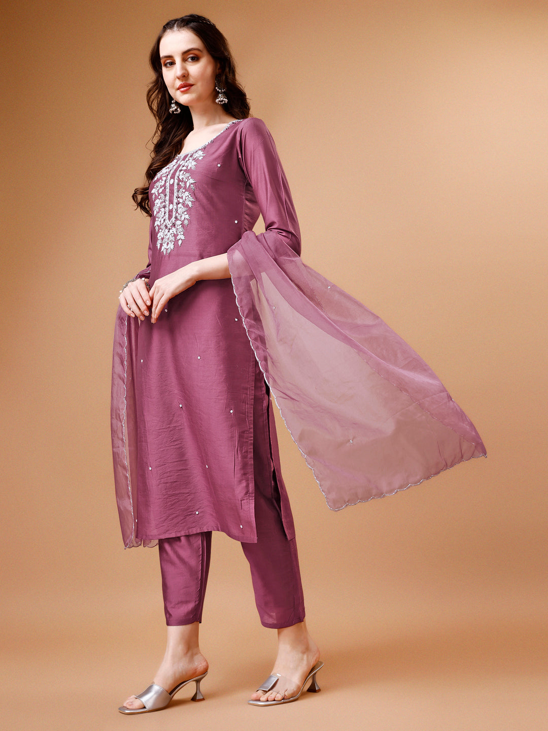 Hand Beads Embroidered Kurta with pant & Dupatta