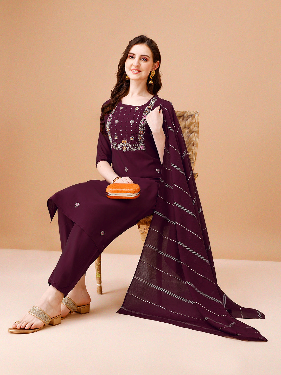 Hand Embroidered Kurta With Pant & Dupatta