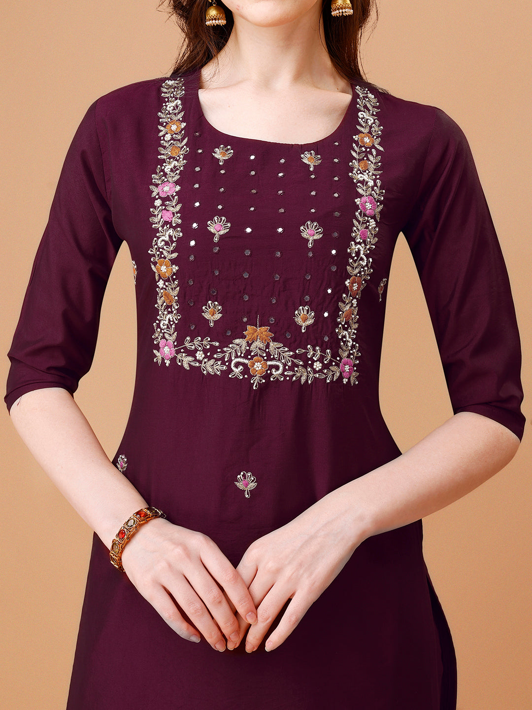 Hand Embroidered Kurta With Pant & Dupatta