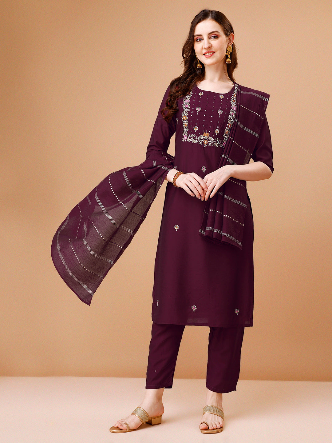 Hand Embroidered Kurta With Pant & Dupatta