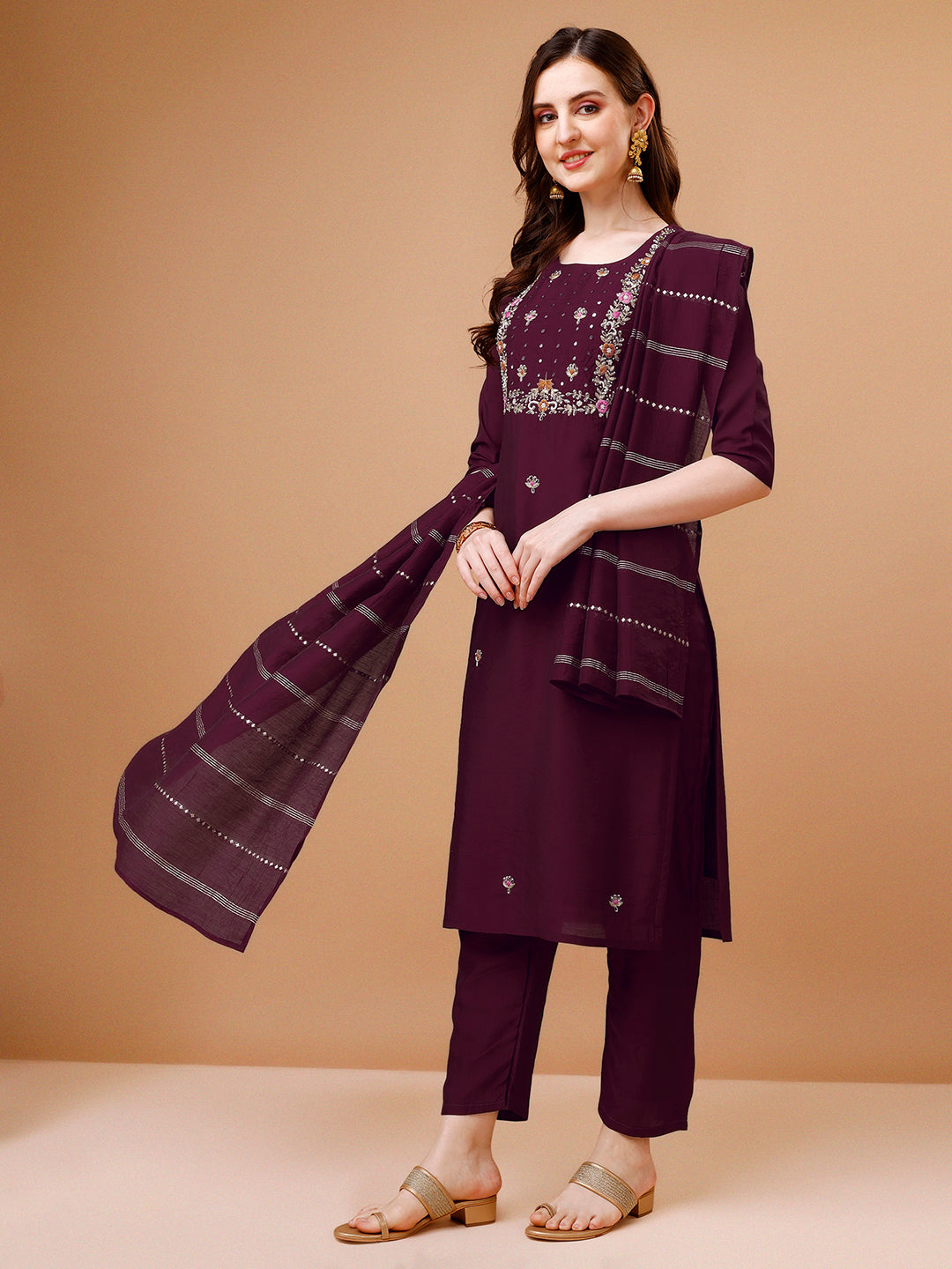 Hand Embroidered Kurta With Pant & Dupatta