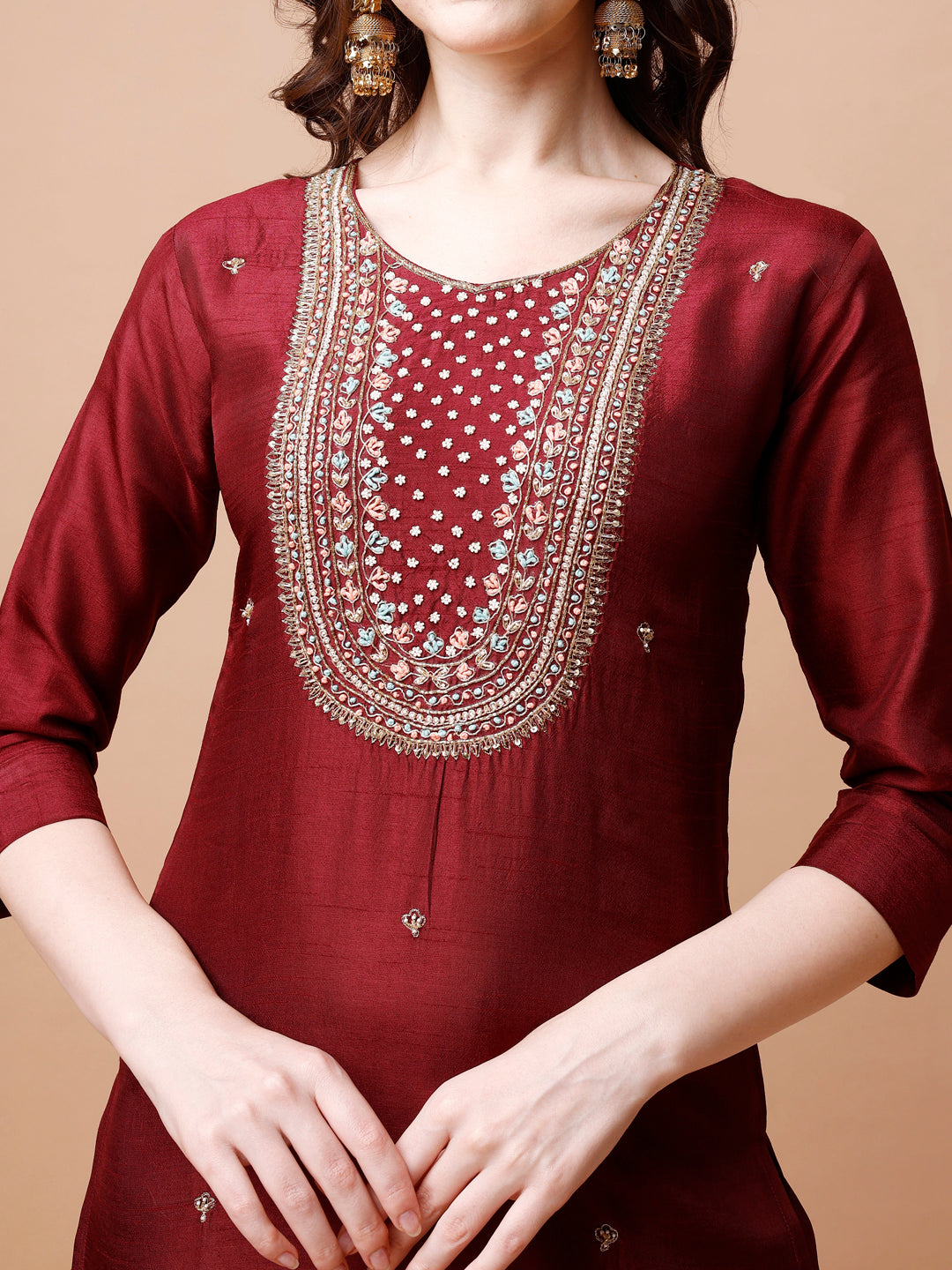 Hand Embroidered Kurta with Pant & organza Dupatta