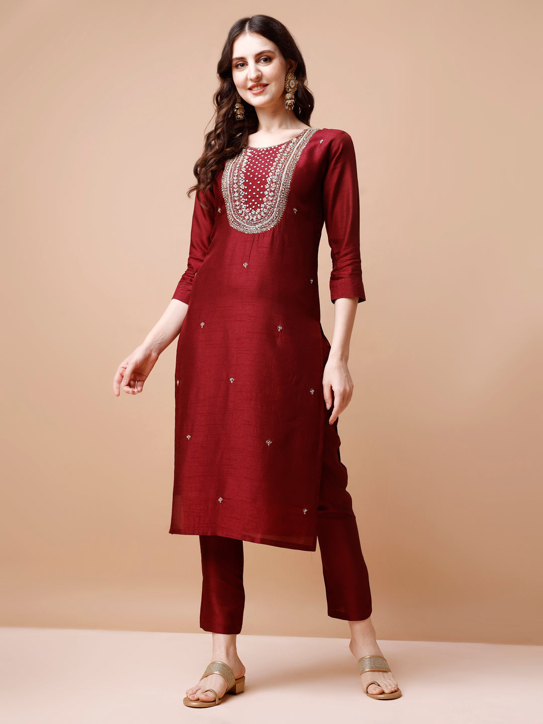 Hand Embroidered Kurta with Pant & organza Dupatta