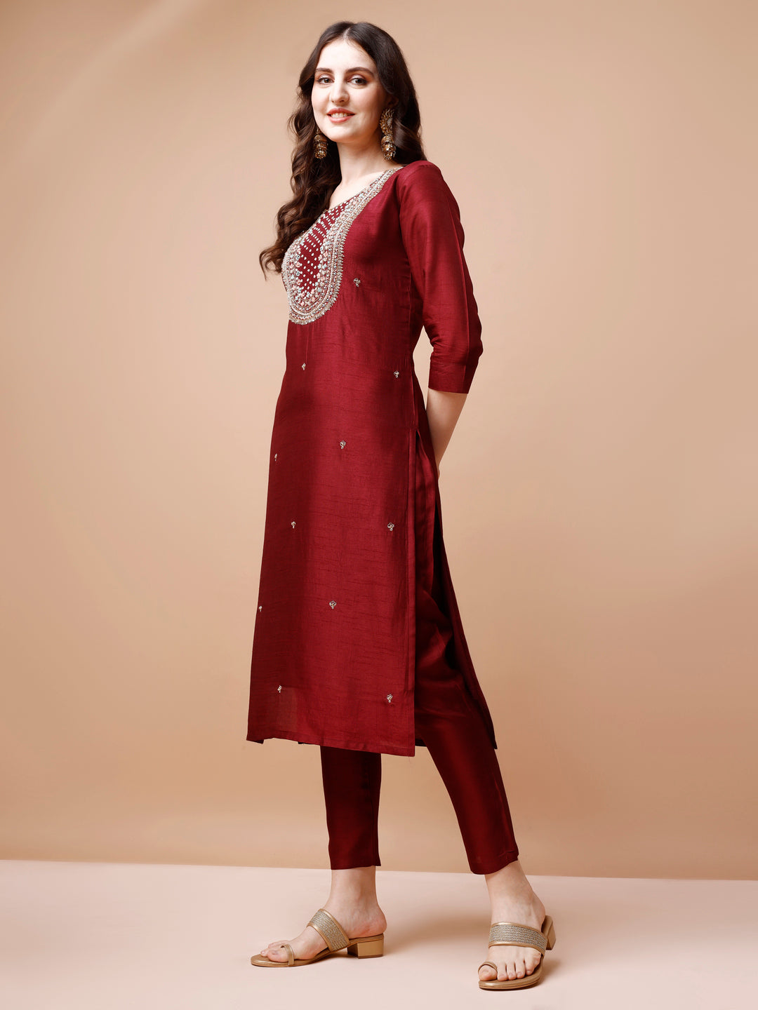 Hand Embroidered Kurta with Pant & organza Dupatta