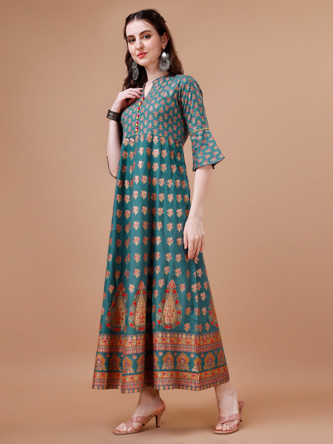 Rayon Ethnic Motifs Printed Flared Kurta