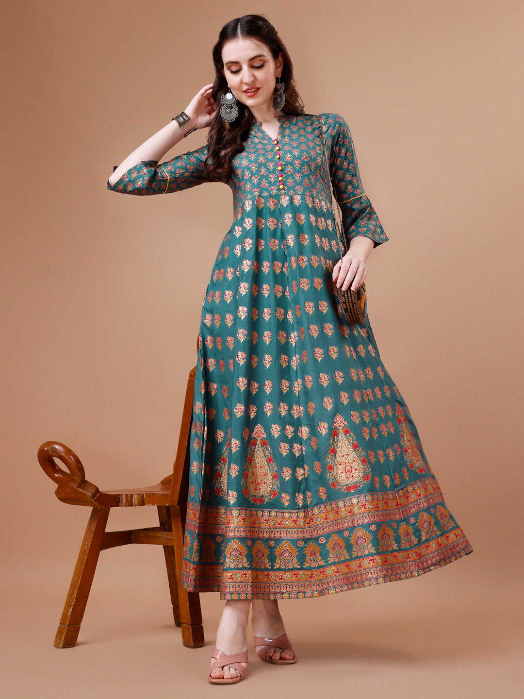 Rayon Ethnic Motifs Printed Flared Kurta