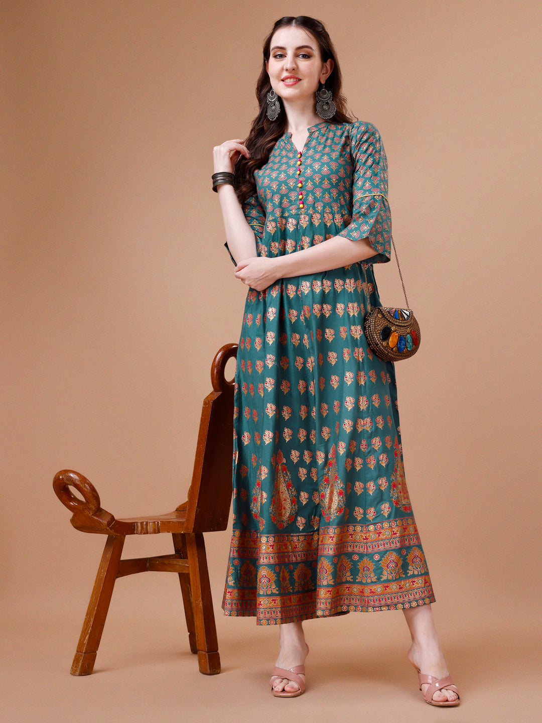 Rayon Ethnic Motifs Printed Flared Kurta