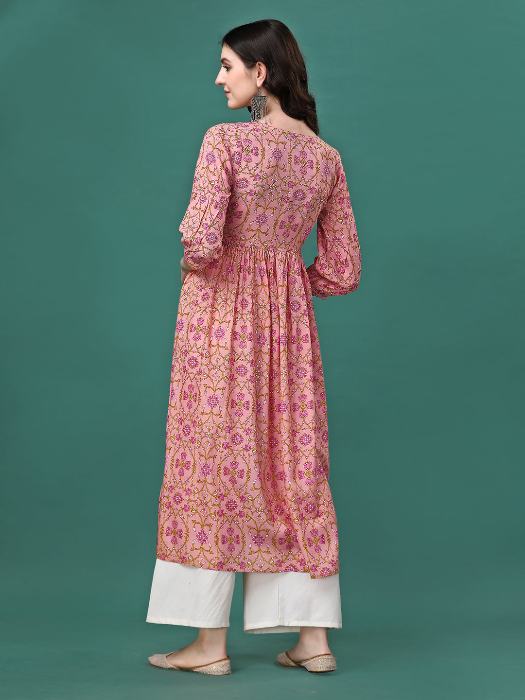 Floral Printed Flared Tie up Neck Kurta