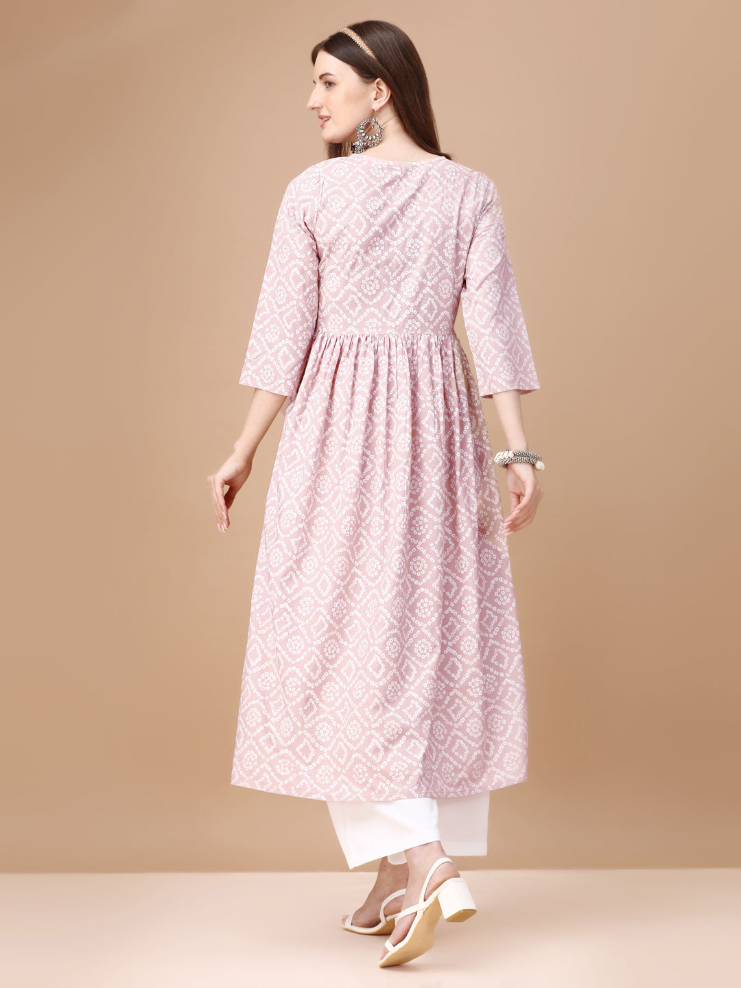 Bandhani Printed Flared Tie up neck kurta