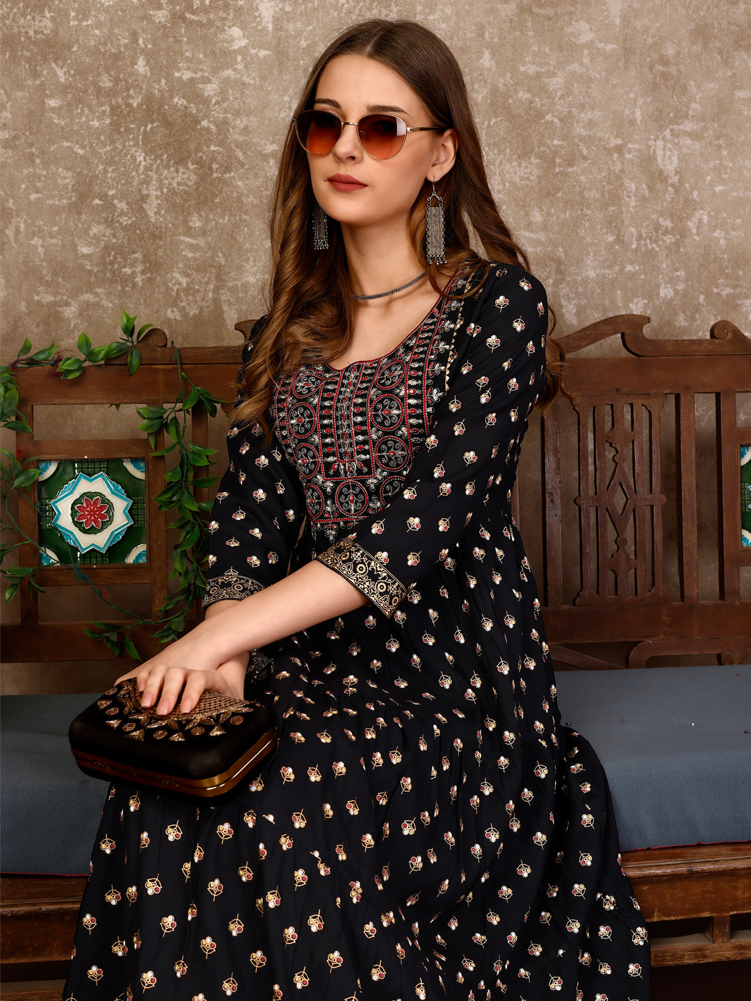 Embroidered & Printed Flared Rayon Kurta premium Luxury