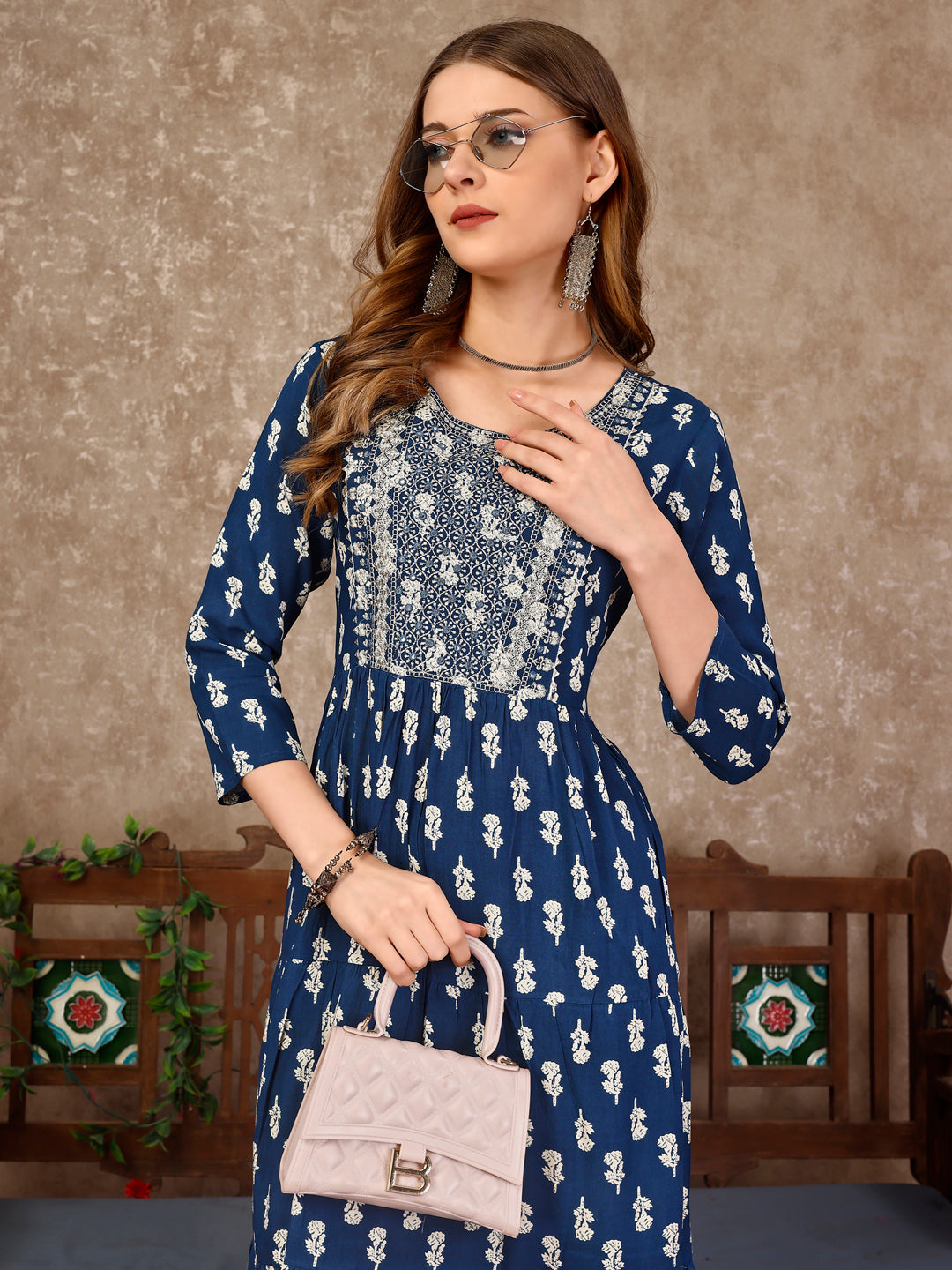 Embroidered & Printed Flared Rayon Kurta premium Luxury